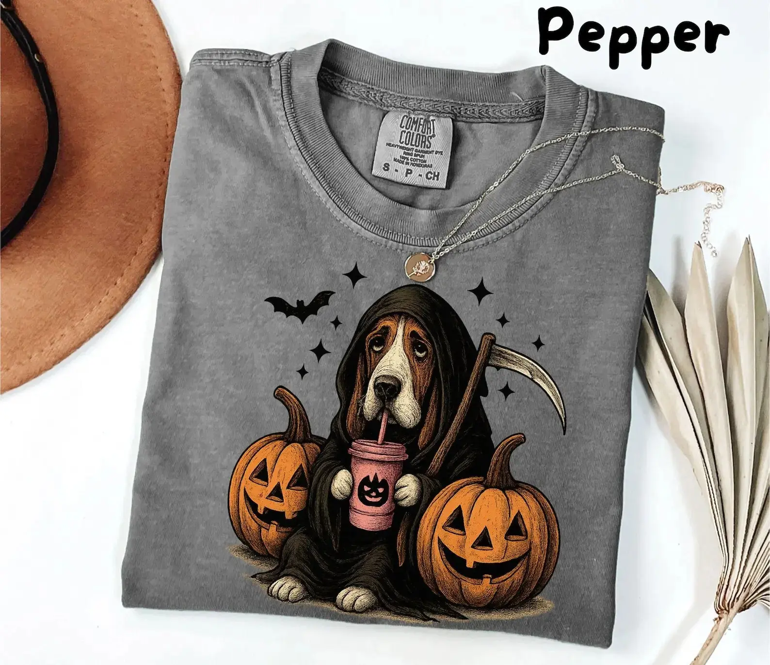 Comfort Colors Basset Hound Halloween T-Shirt, Spooky Season Retro Dog Lover Graphic Tee, Cute Fall Pumpkin Top - photo 3