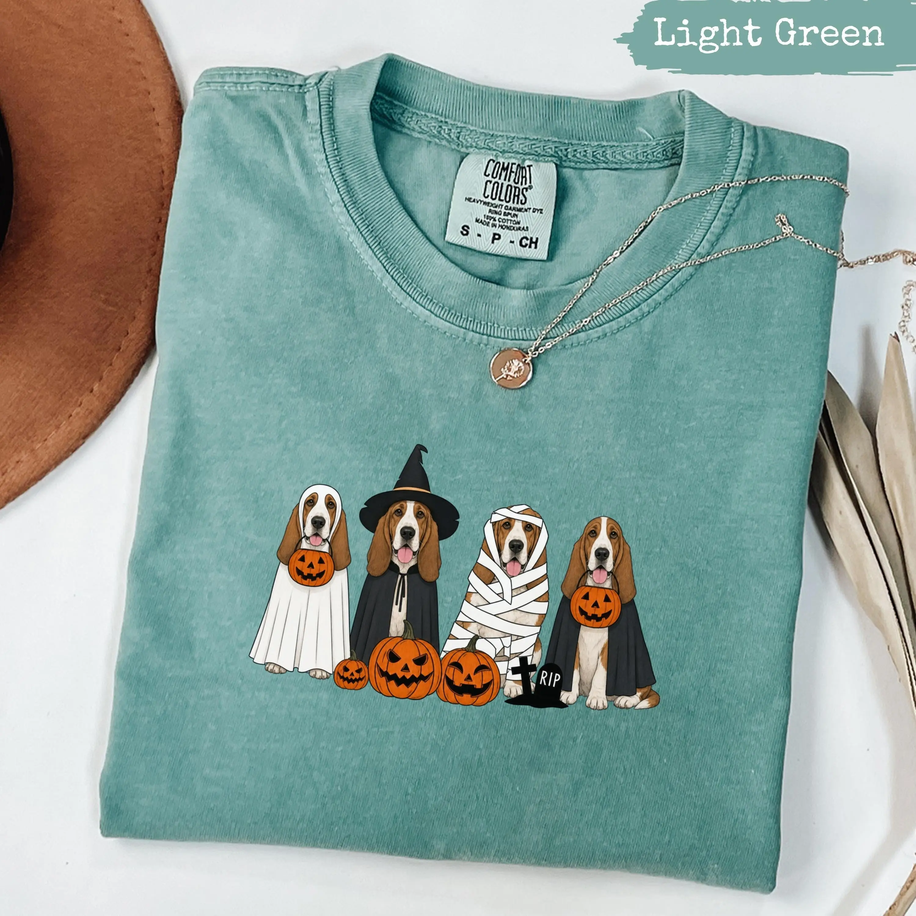 Comfort Colors Basset Hound Halloween Shirt, Cute Spooky Dog Tee, Fall Festival Graphic Top - photo 4