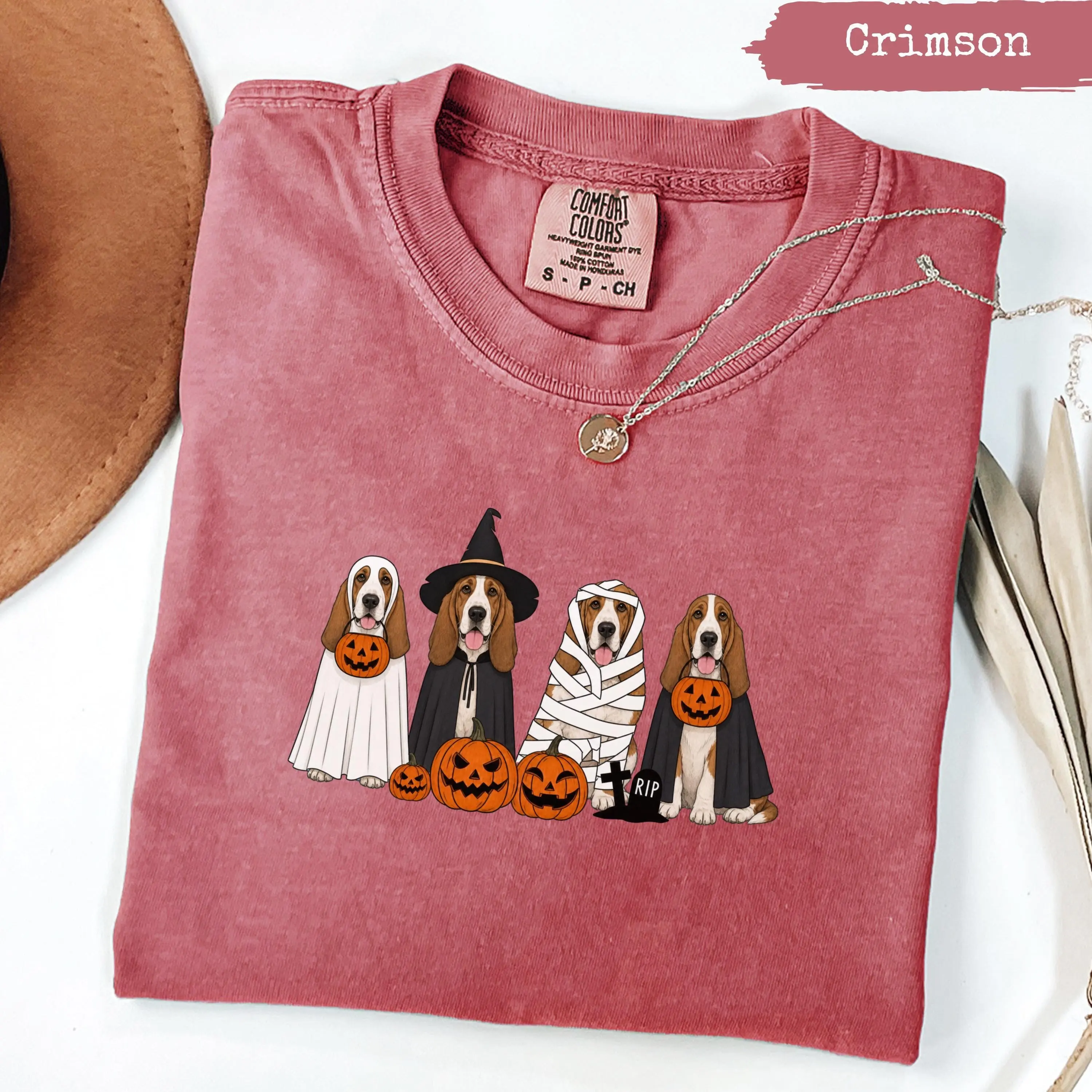 Comfort Colors Basset Hound Halloween Shirt, Cute Spooky Dog Tee, Fall Festival Graphic Top - photo 5
