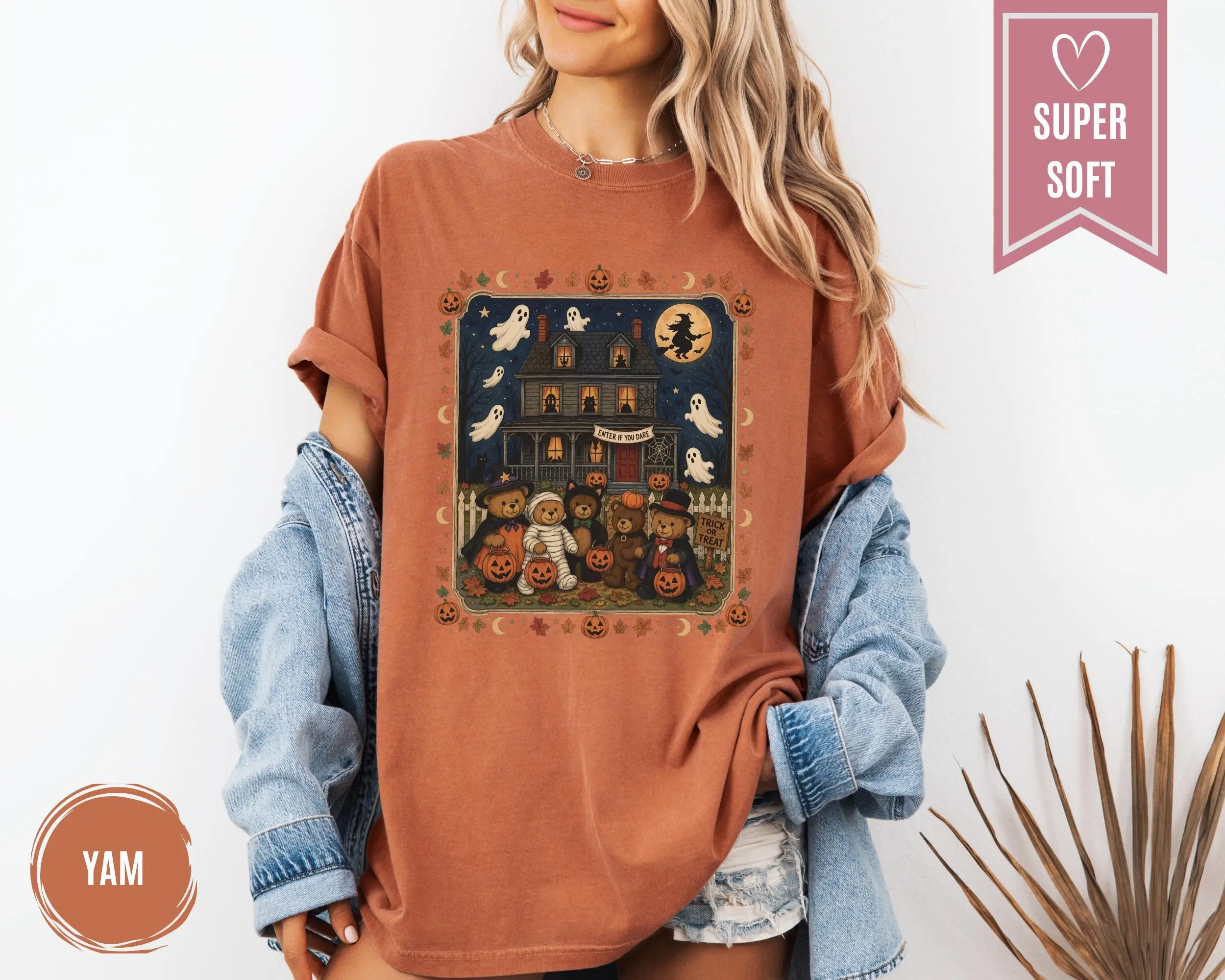 Comfort Colors Bears Halloween Shirt, Trick or Treat Haunted House Graphic Tee, Pumpkin Lover Gift - photo 3