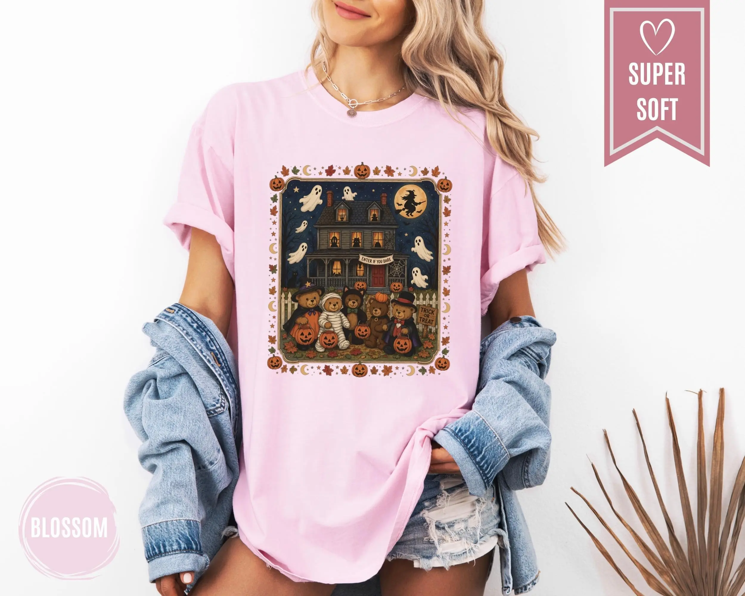 Comfort Colors Bears Halloween Shirt, Trick or Treat Haunted House Graphic Tee, Pumpkin Lover Gift - photo 5