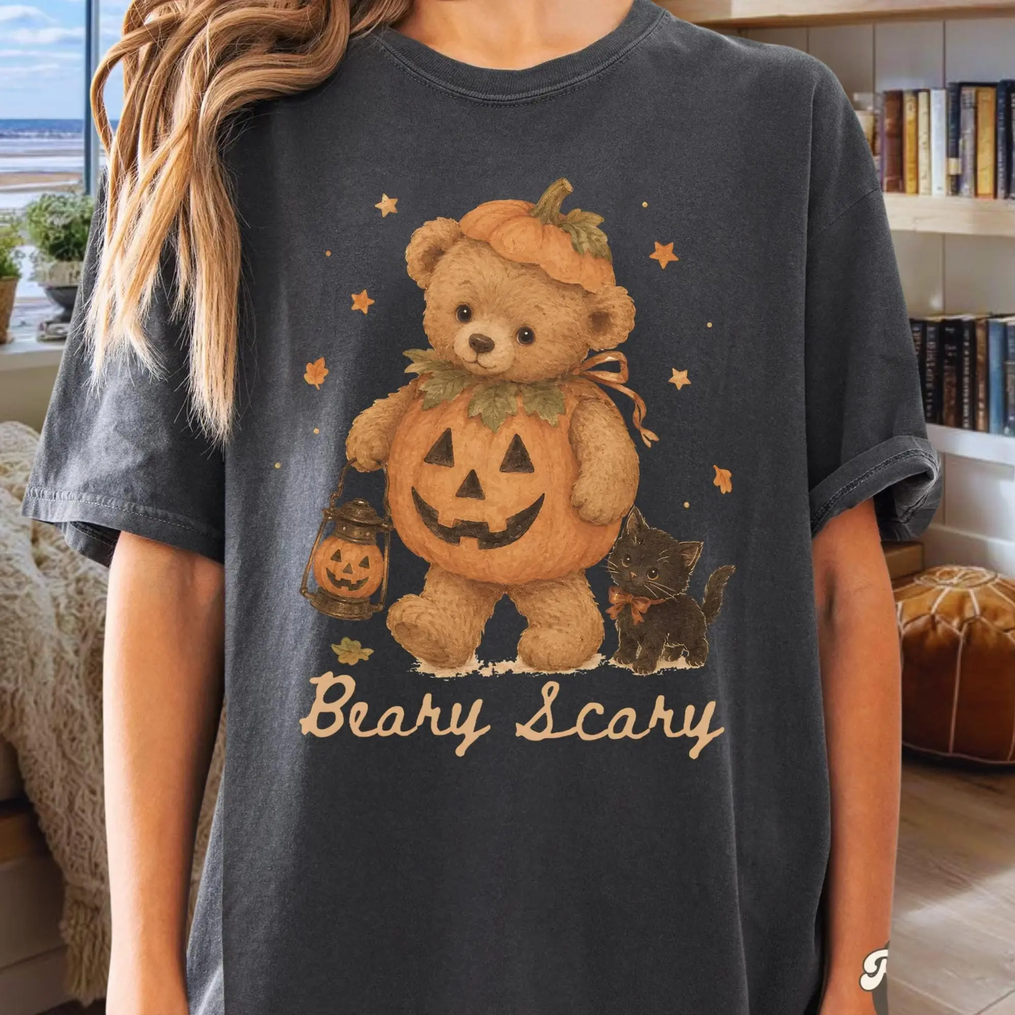 Comfort Colors Beary Scary Halloween T-Shirt, Spooky Teddy Bear Tee, Cute Fall Season Graphic Top