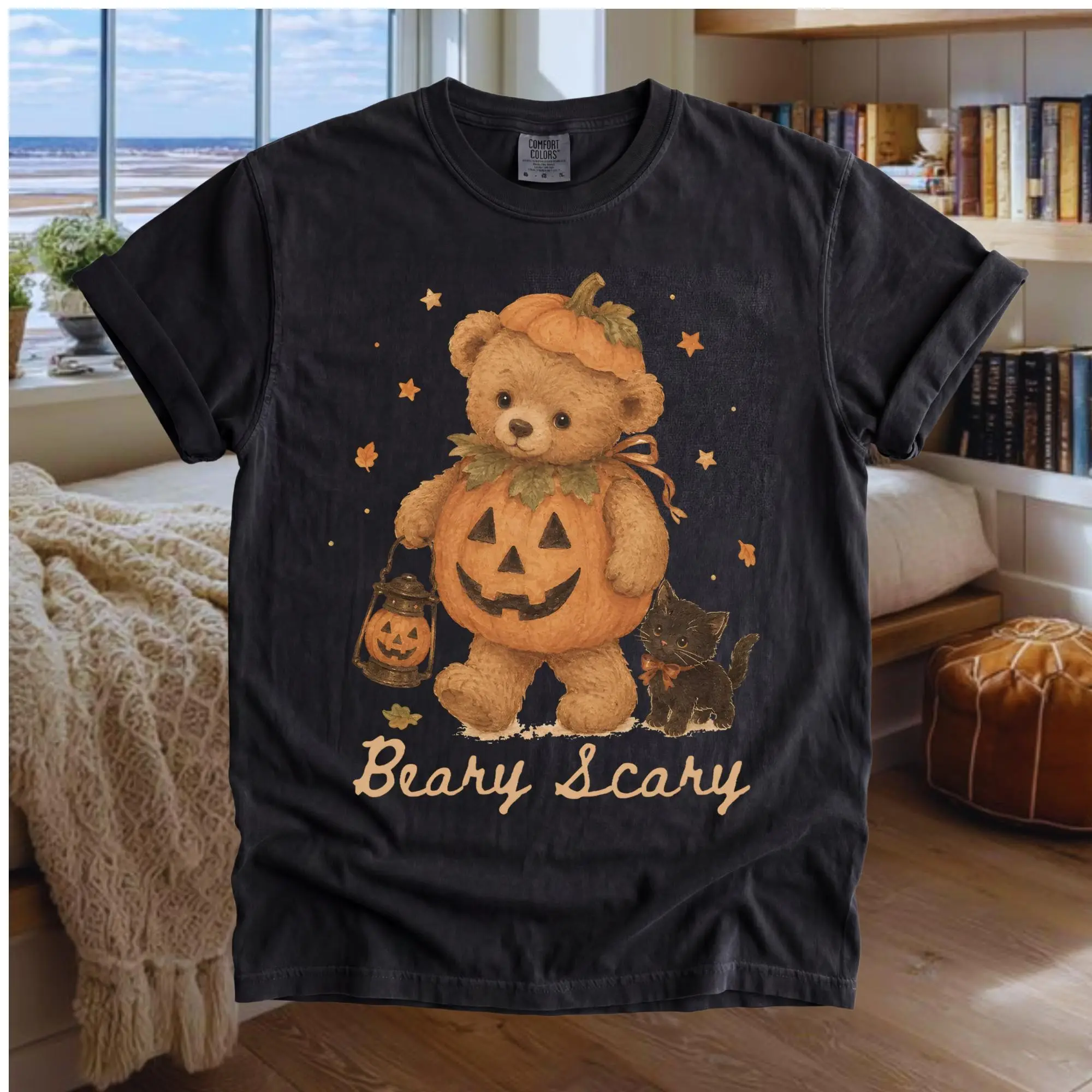 Comfort Colors Beary Scary Halloween T-Shirt, Spooky Teddy Bear Tee, Cute Fall Season Graphic Top - photo 2