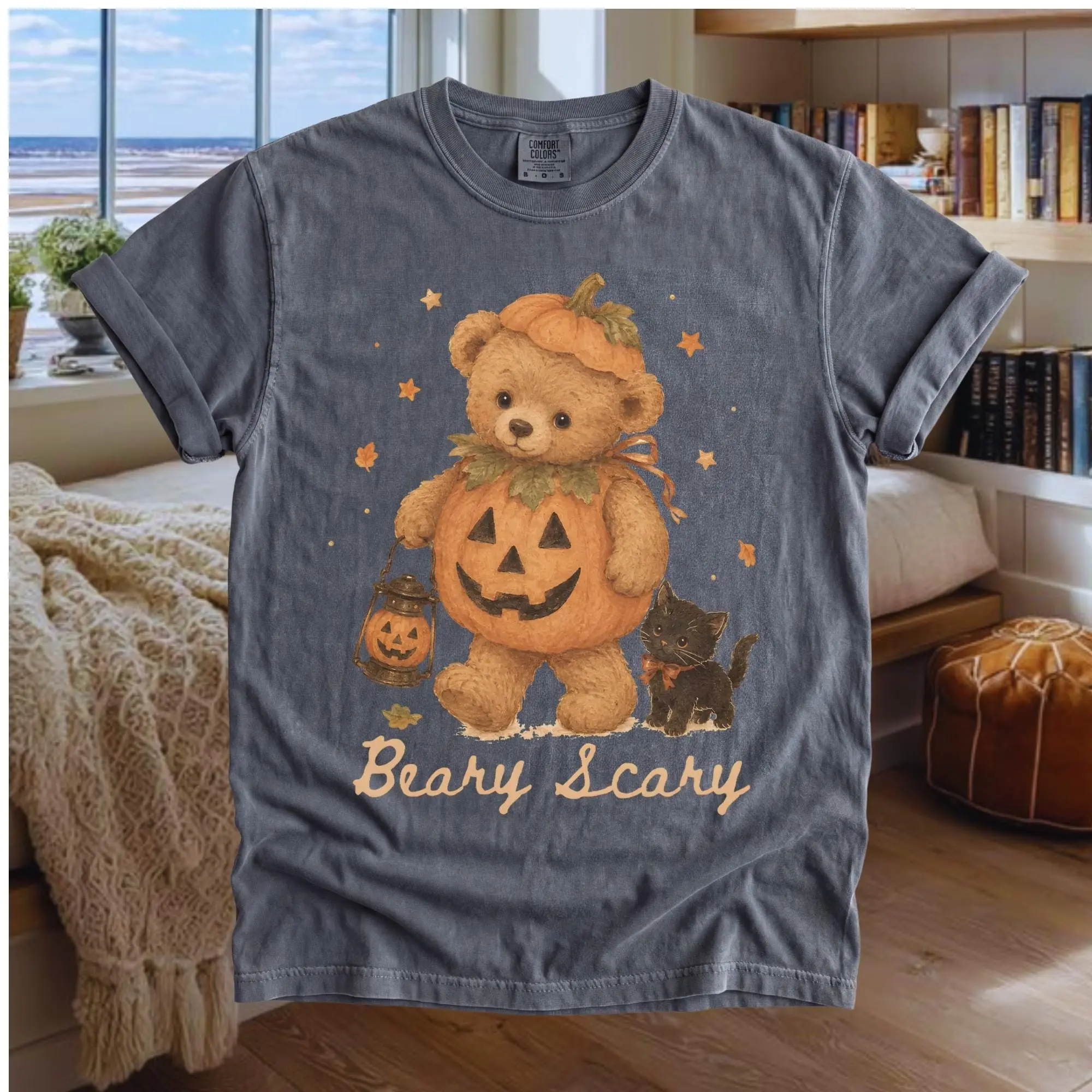 Comfort Colors Beary Scary Halloween T-Shirt, Spooky Teddy Bear Tee, Cute Fall Season Graphic Top - photo 3