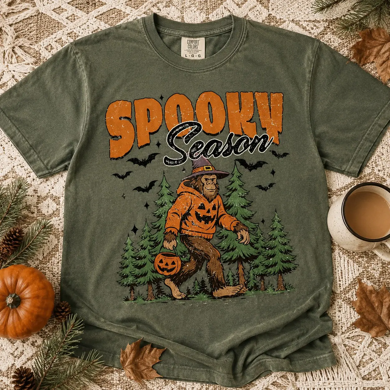 Comfort Colors Bigfoot Sasquatch Witch Hat Shirt, Spooky Season Halloween Night Tee for Teens, Funny Cryptid Fall Gift - photo 2