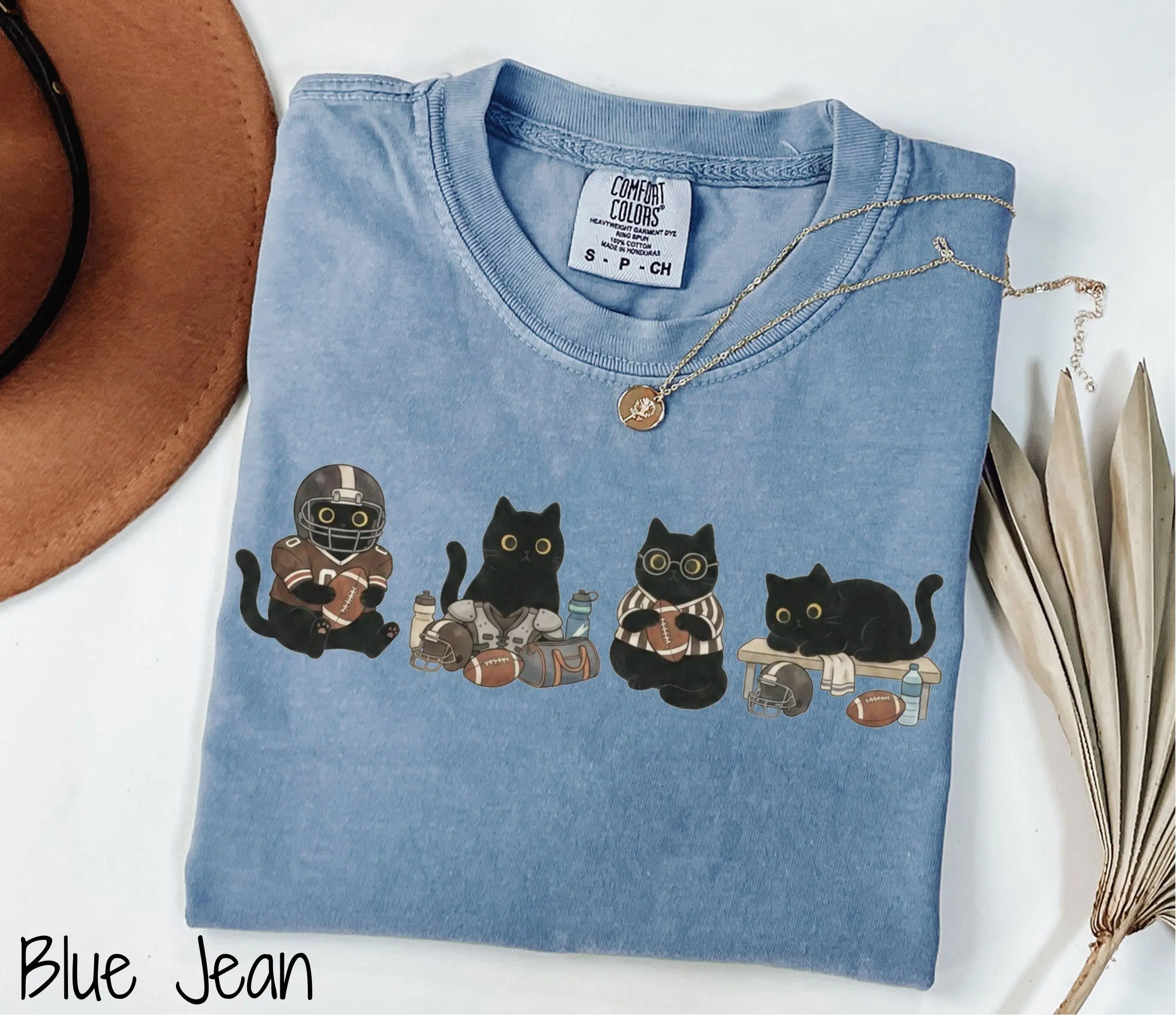 Comfort Colors Black Cat Football Shirt, Cute Game Day Kitty Graphic Tee, Fall Season Gift - photo 4
