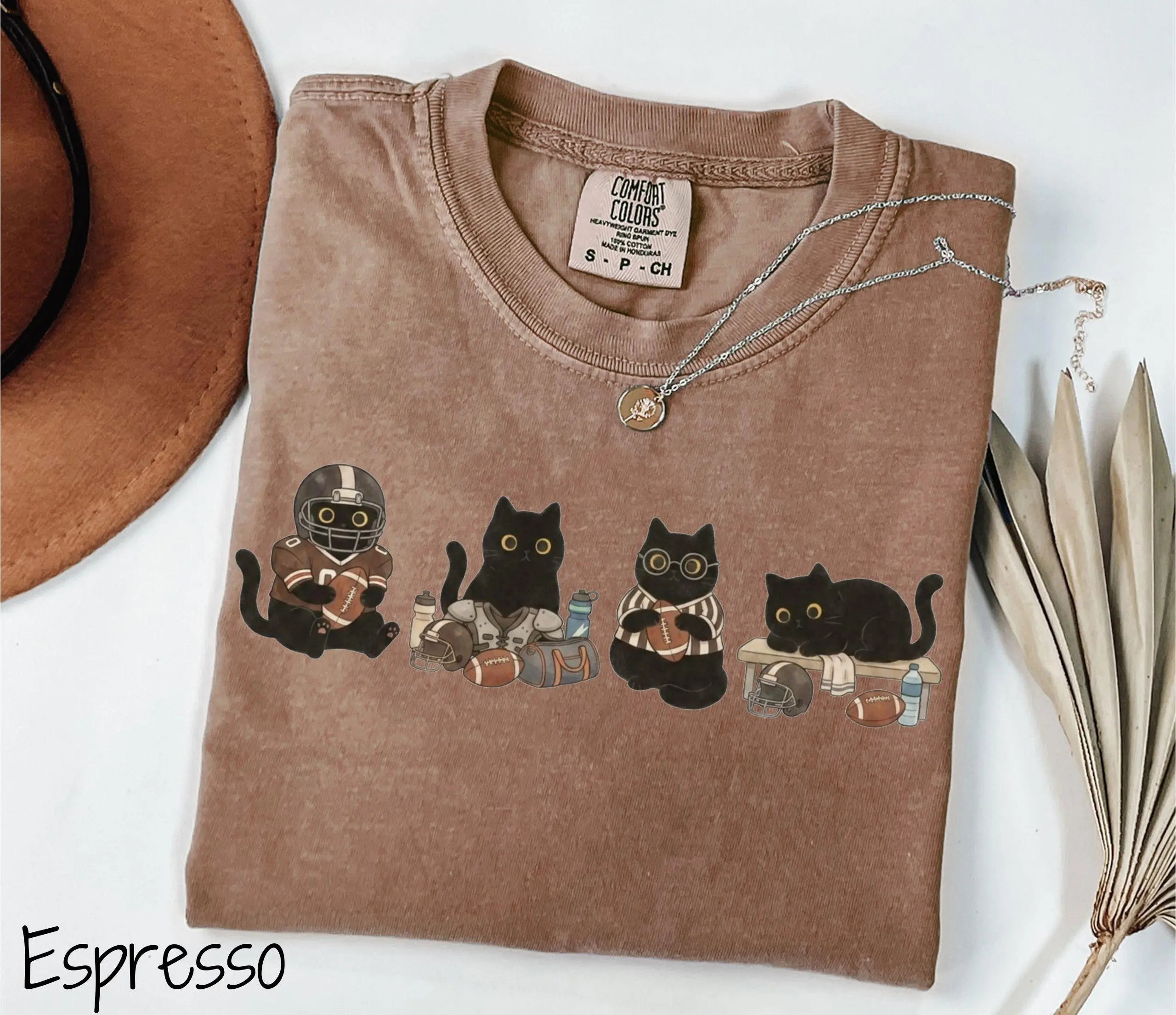 Comfort Colors Black Cat Football Shirt, Cute Game Day Kitty Graphic Tee, Fall Season Gift - photo 5