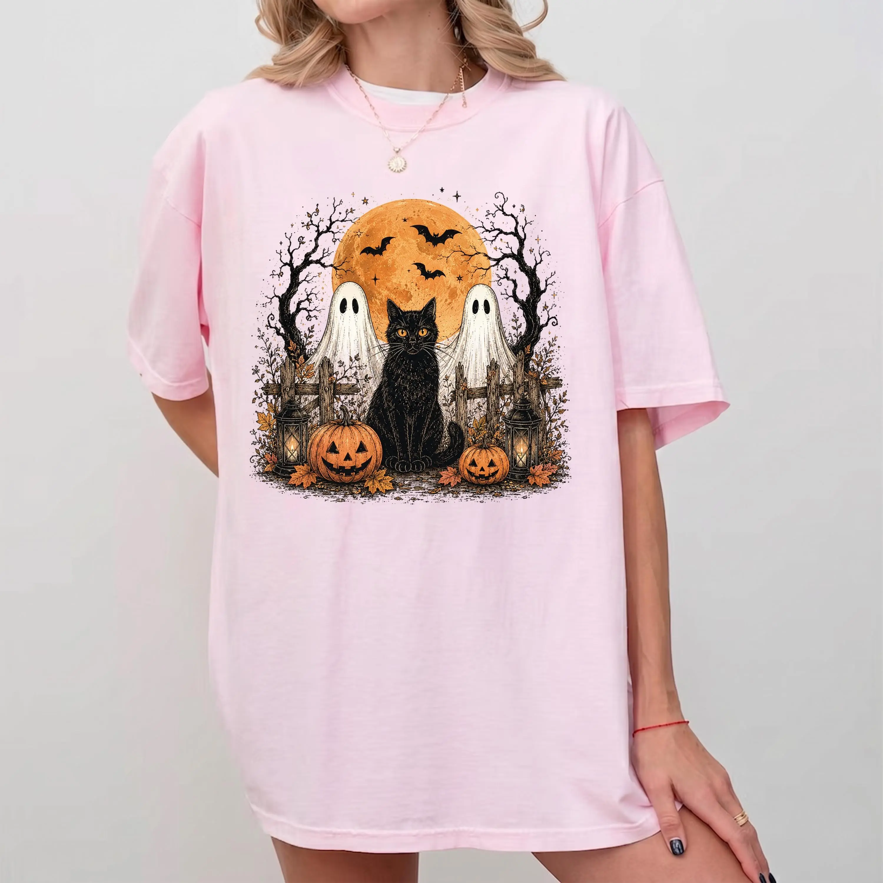 Comfort Colors Black Cat Baking Pumpkin Shirt, Vintage Spooky Season Halloween Fall Lover Gift Tee
