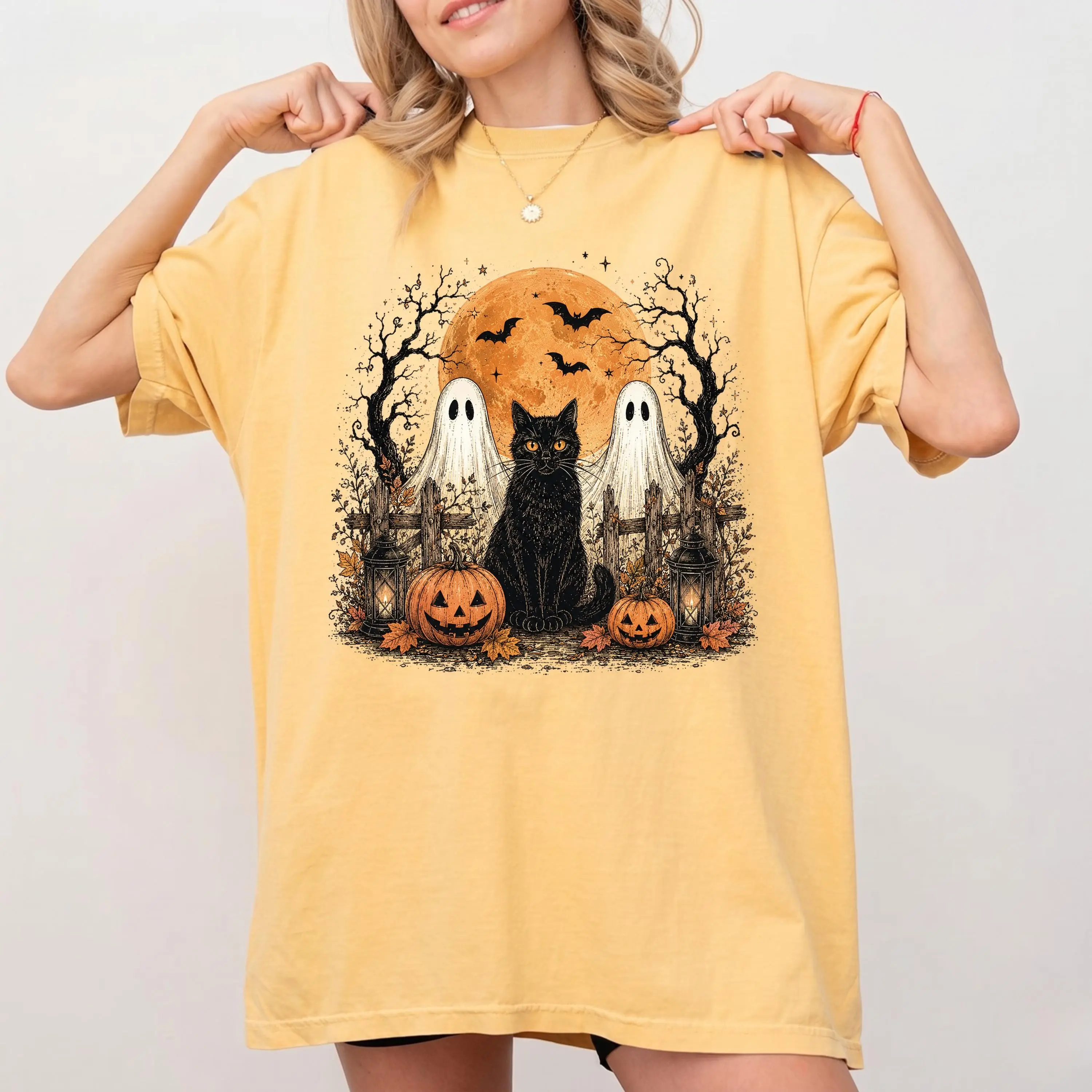 Comfort Colors Black Cat Sweatshirt, Spooky Season Halloween Fall Crewneck, Vintage Baking Pumpkin Lover Gift for Women - photo 4