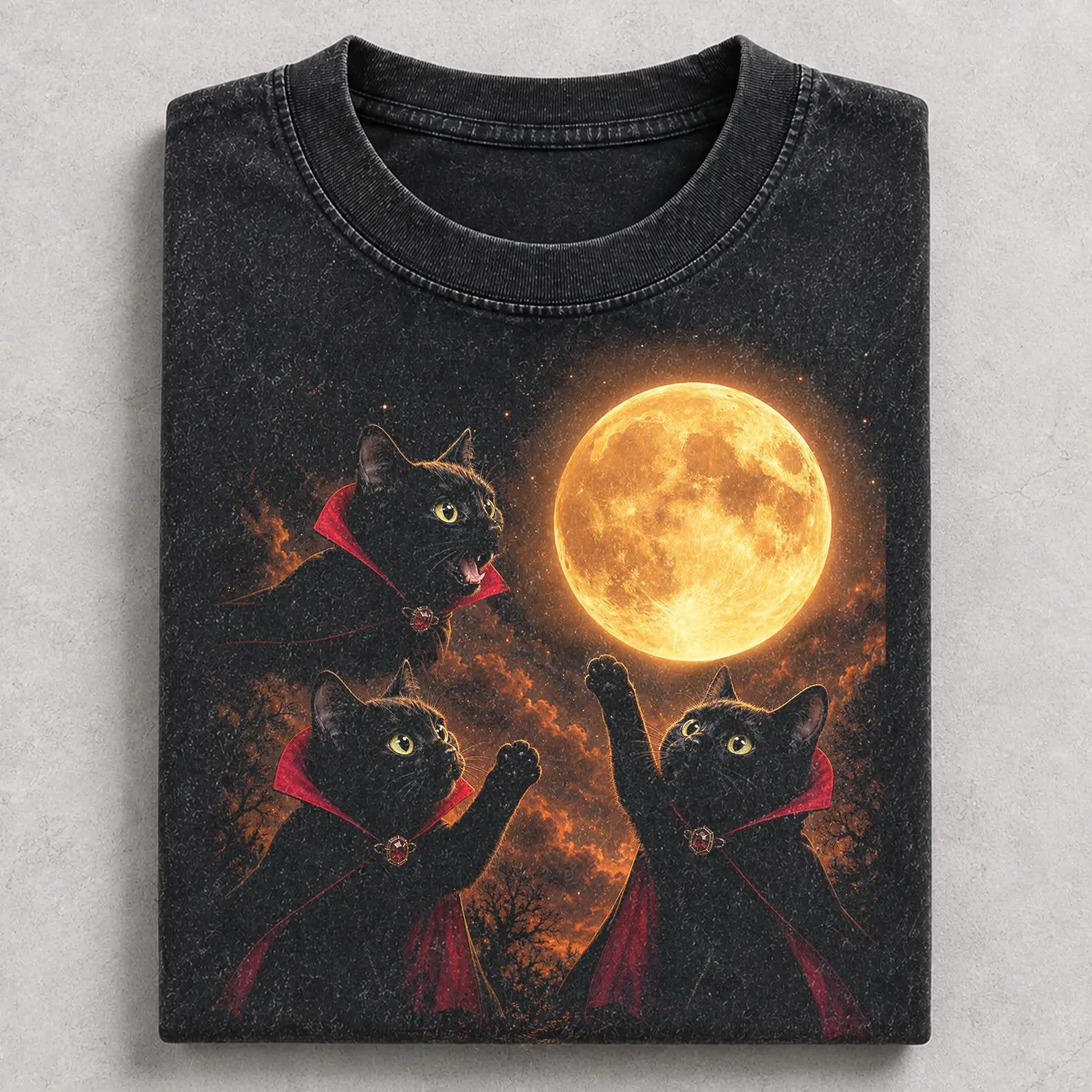 Comfort Colors Black Cat Vampire Shirt, Gothic Moon Halloween Spooky Cute Kitty Lover Graphic Tee