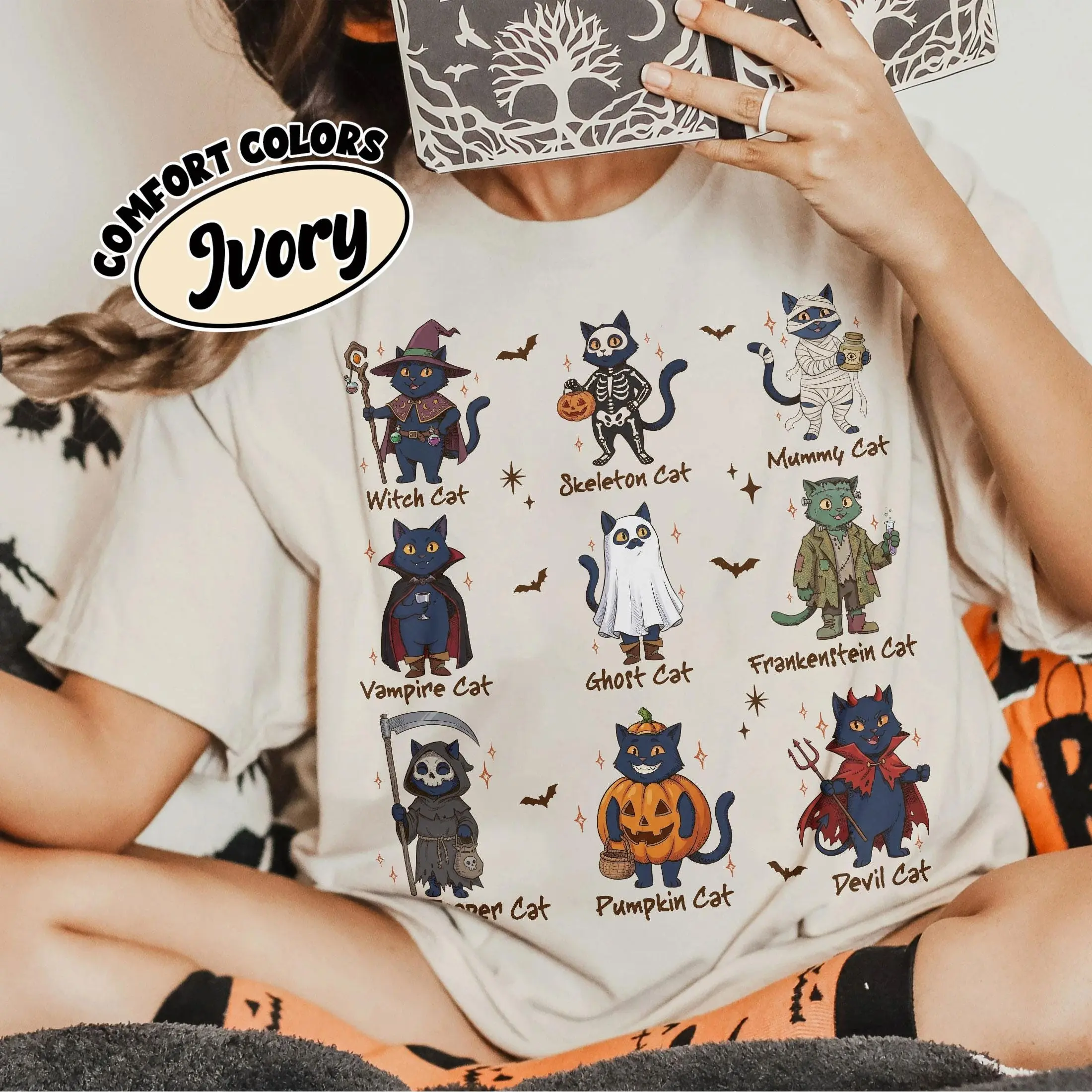 Comfort Colors Black Cats Halloween Shirt, Spooky Season Vintage Cat Mom Lover Gift Tee