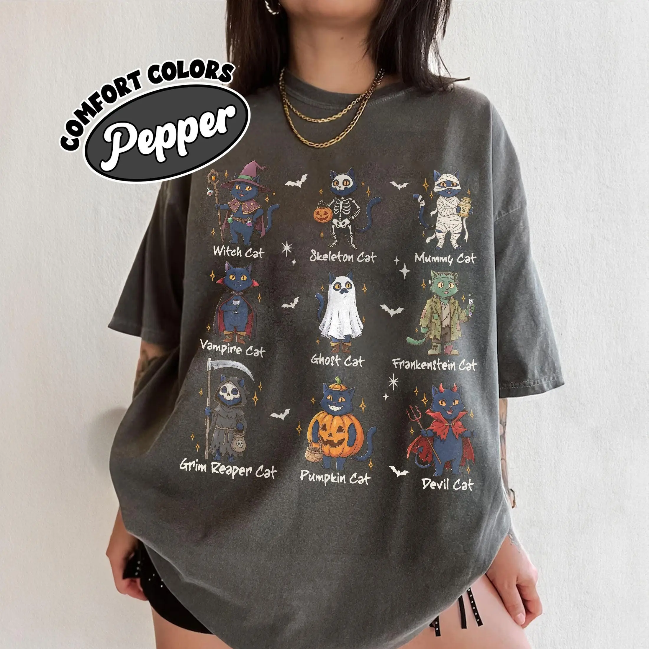 Comfort Colors Black Cats Halloween Shirt, Spooky Season Vintage Cat Mom Lover Gift Tee - photo 2