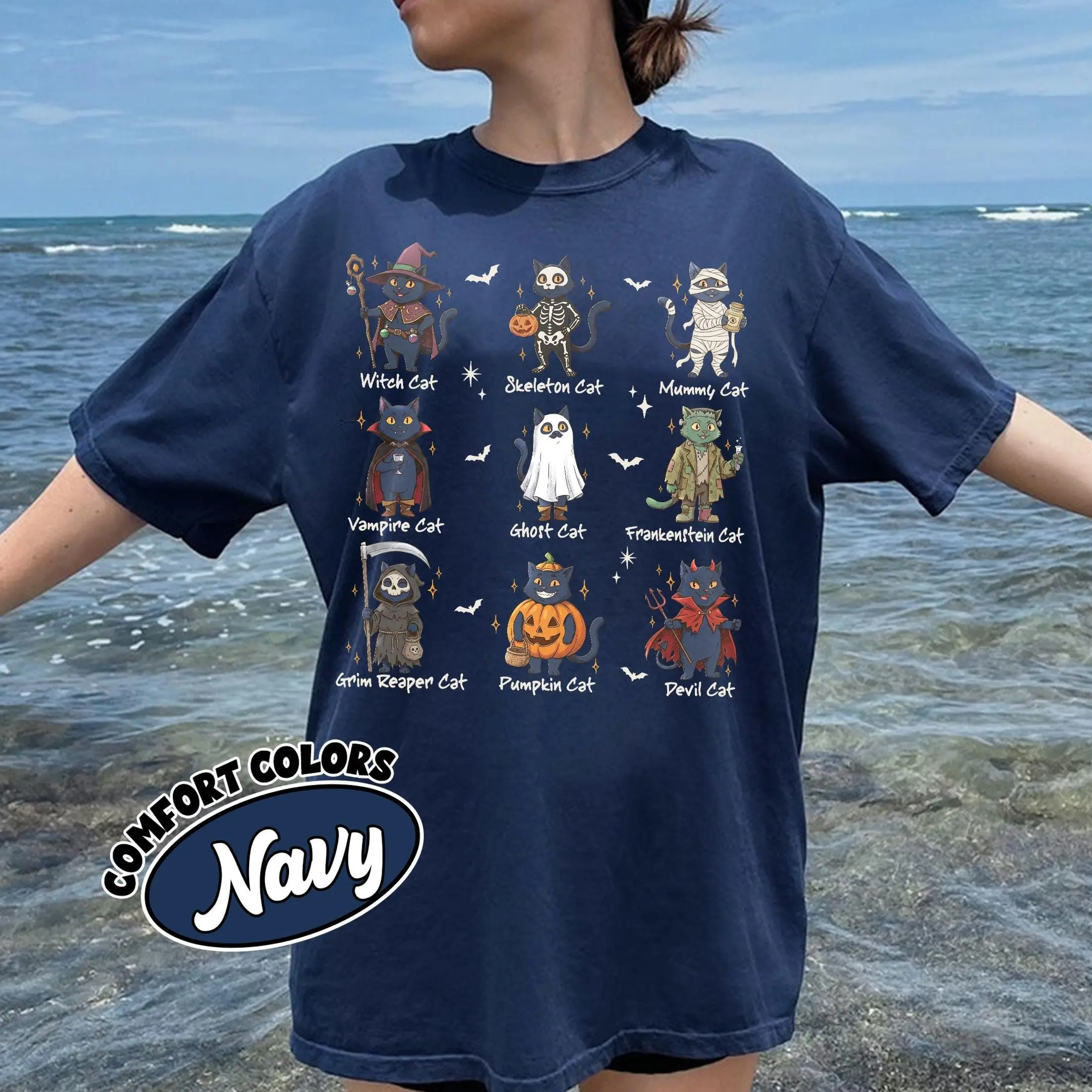 Comfort Colors Black Cats Halloween Shirt, Spooky Season Vintage Cat Mom Lover Gift Tee - photo 4