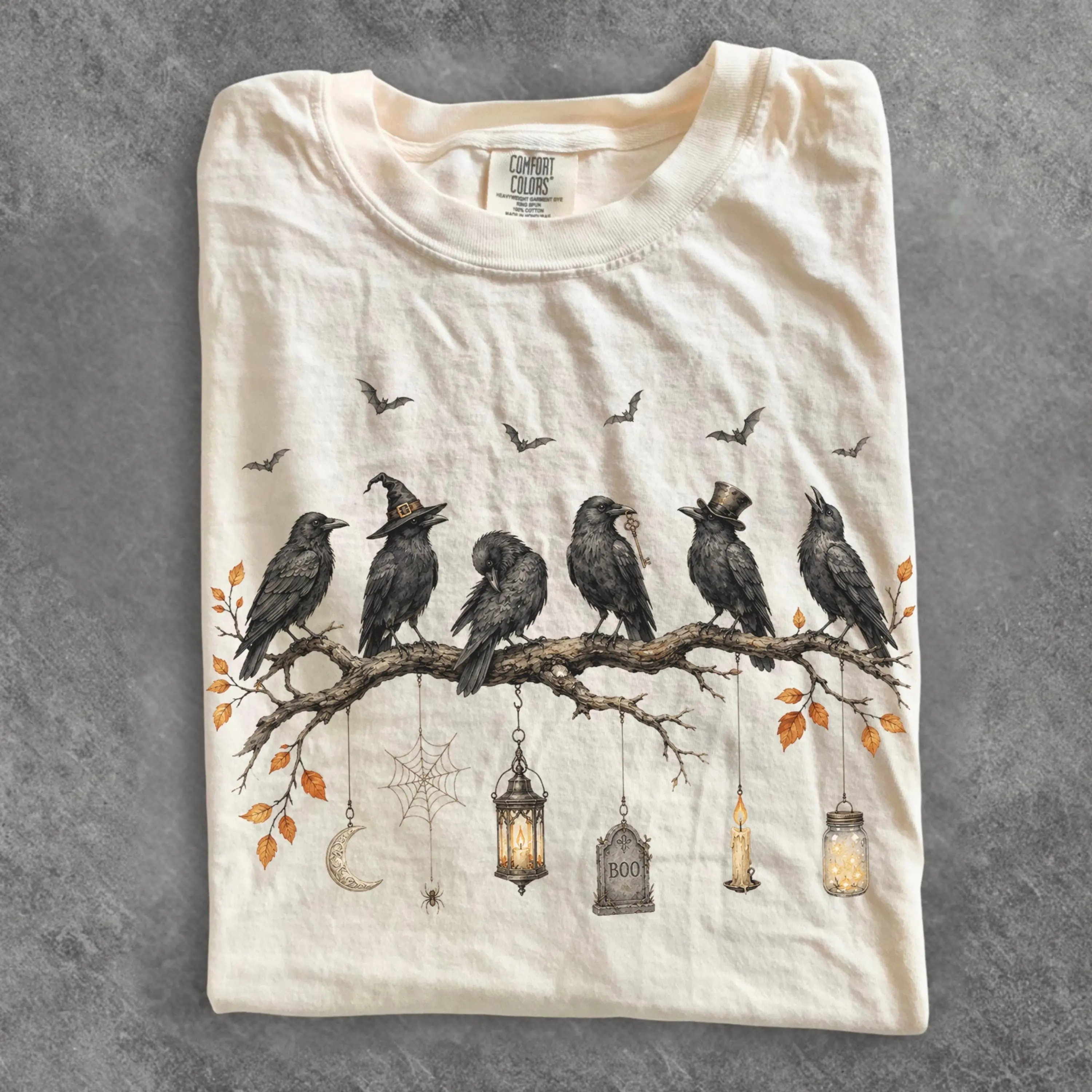 Comfort Colors Black Crow Halloween T-Shirt, Cute Spooky Season Fall Graphic Tee, October Bird Top for Women - photo 2