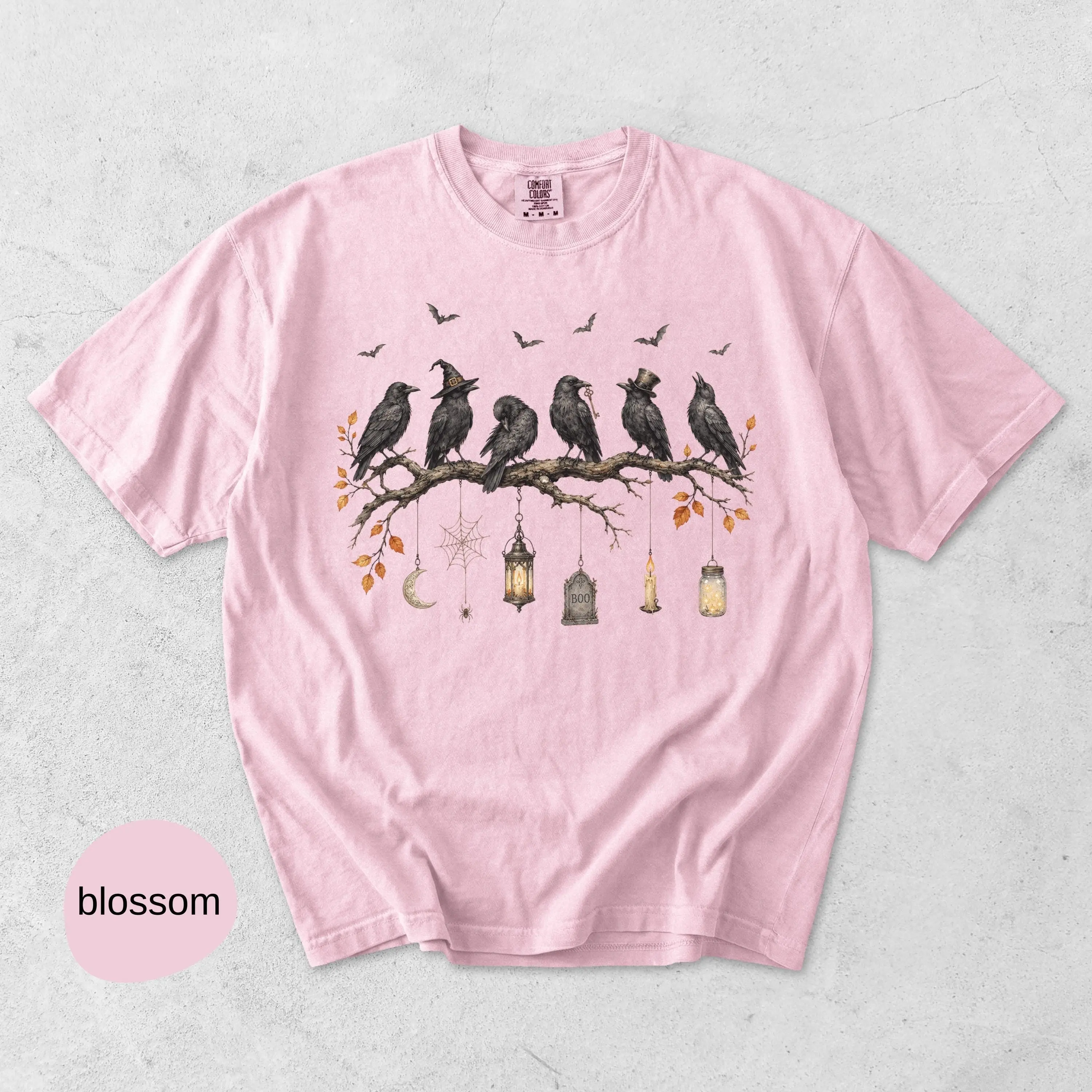 Comfort Colors Black Crow Halloween T-Shirt, Cute Spooky Season Fall Graphic Tee, October Bird Top for Women - photo 4