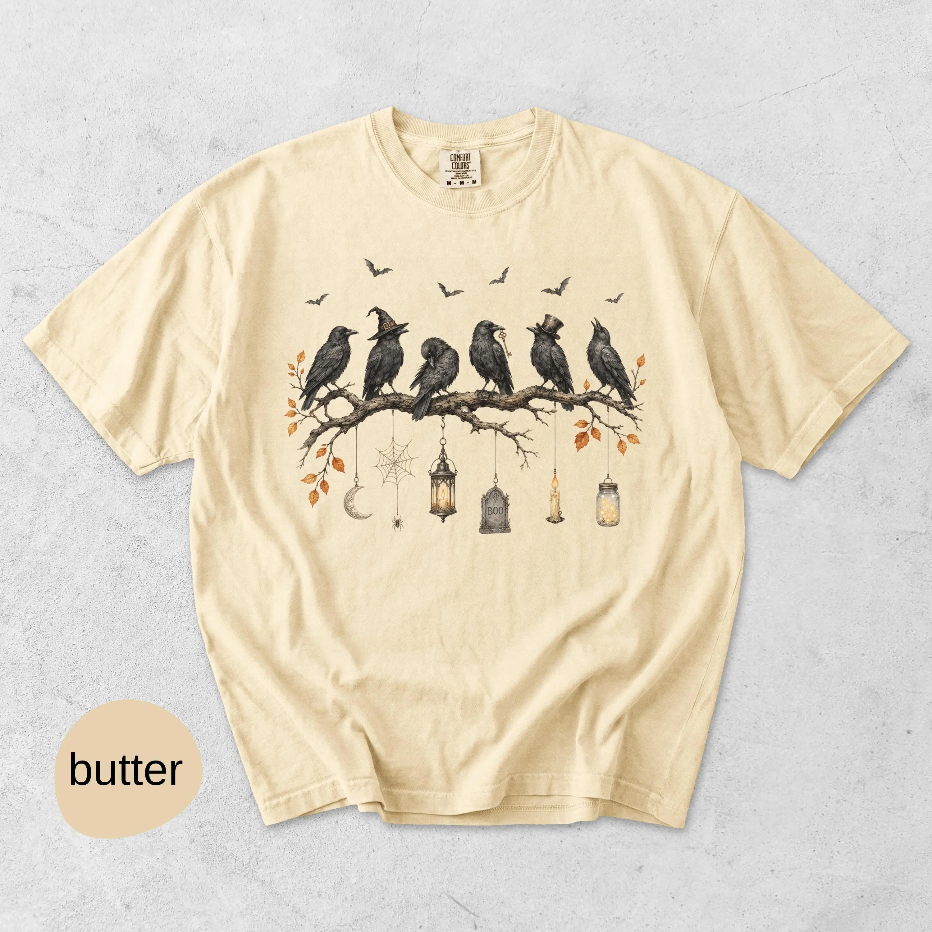 Comfort Colors Black Crow Halloween T-Shirt, Cute Spooky Season Fall Graphic Tee, October Bird Top for Women - photo 5