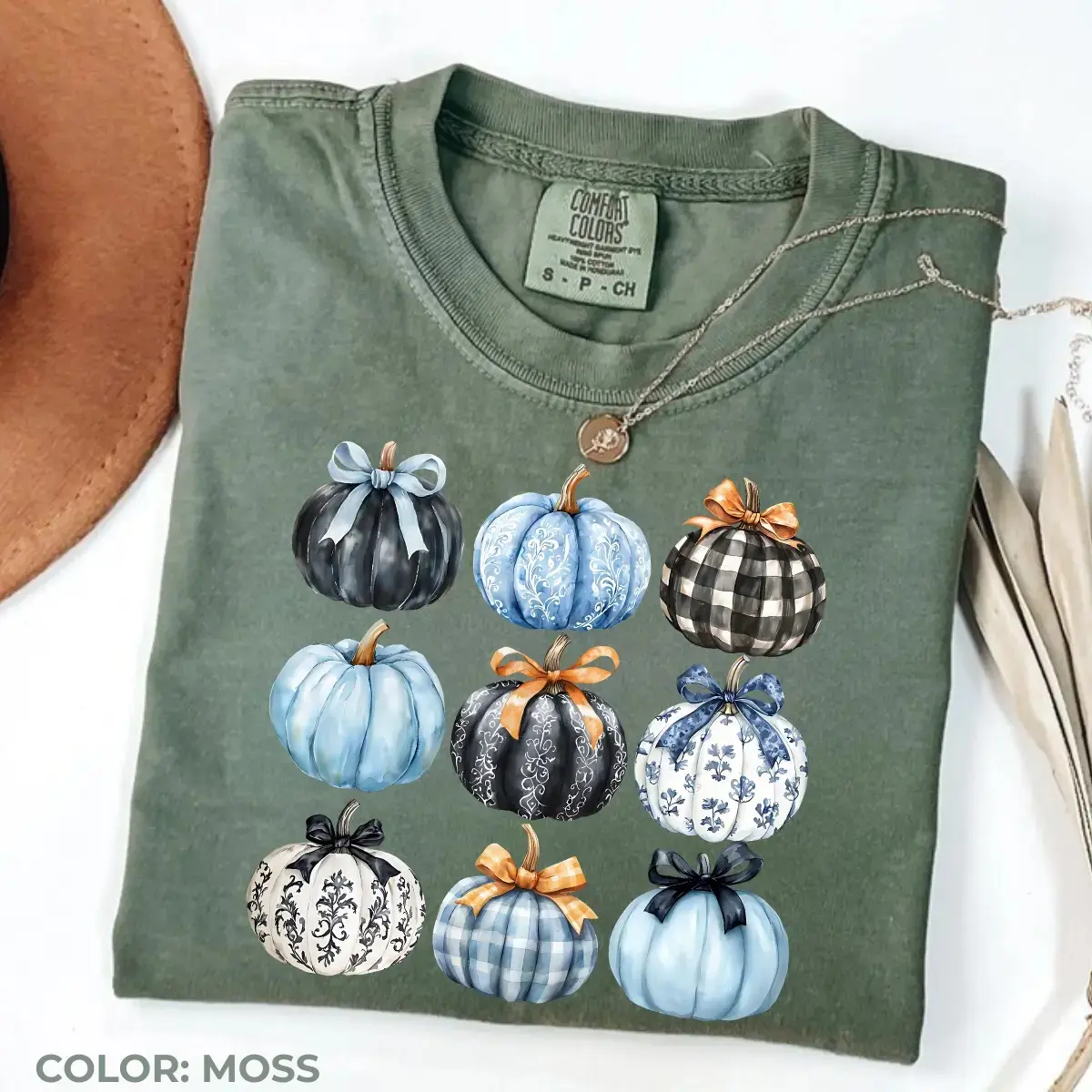 Comfort Colors Blue Bow Pumpkin T-Shirt, Coquette Graphic Tee, Vintage Fall Cute Autumn Cozy Seasonal Gift for Women - photo 4