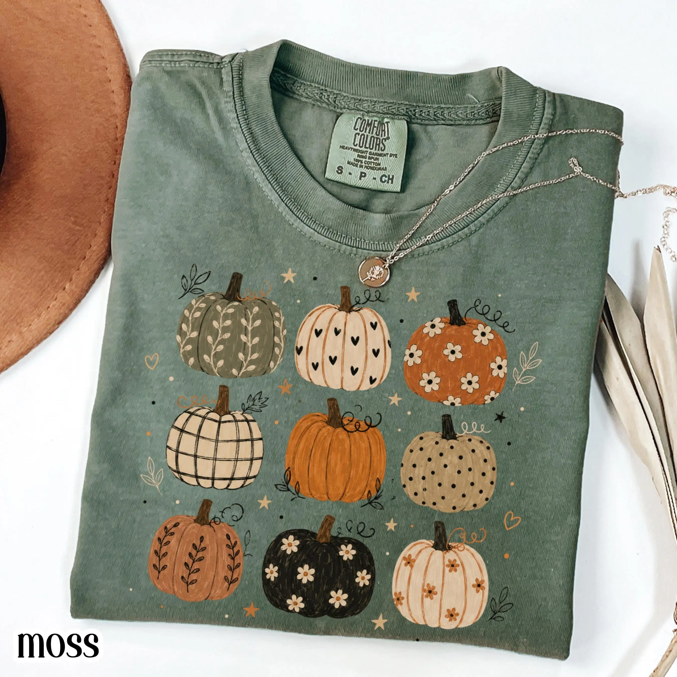 Comfort Colors Boho Pumpkin Shirt, Cute Fall Pattern Tee, Autumn Aesthetic Cottagecore Harvest Thanksgiving Gift