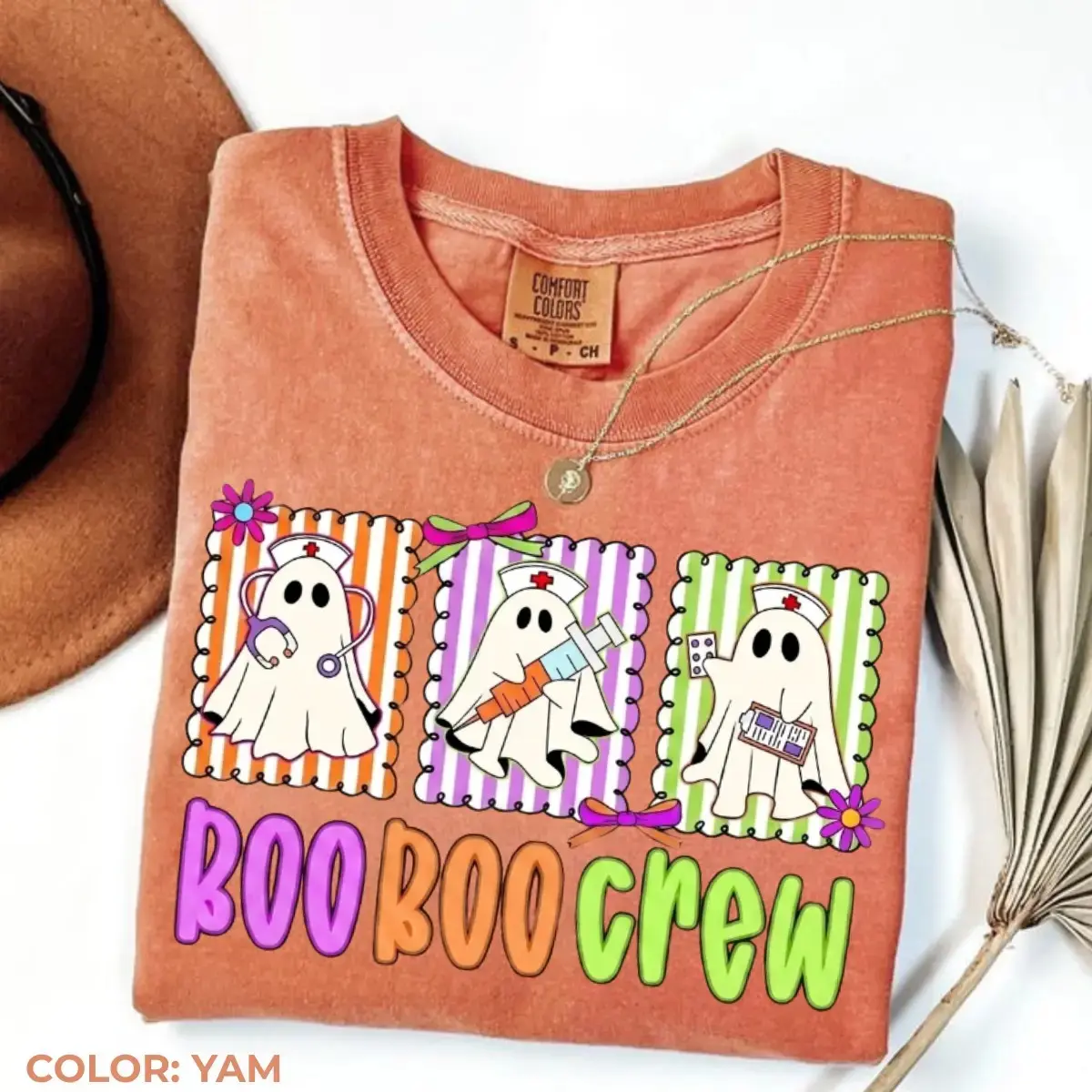 Comfort Colors Boo Boo Crew Halloween Nurse Shirt, Funny Ghost Coquette Spooky Season Medical Tee - photo 2