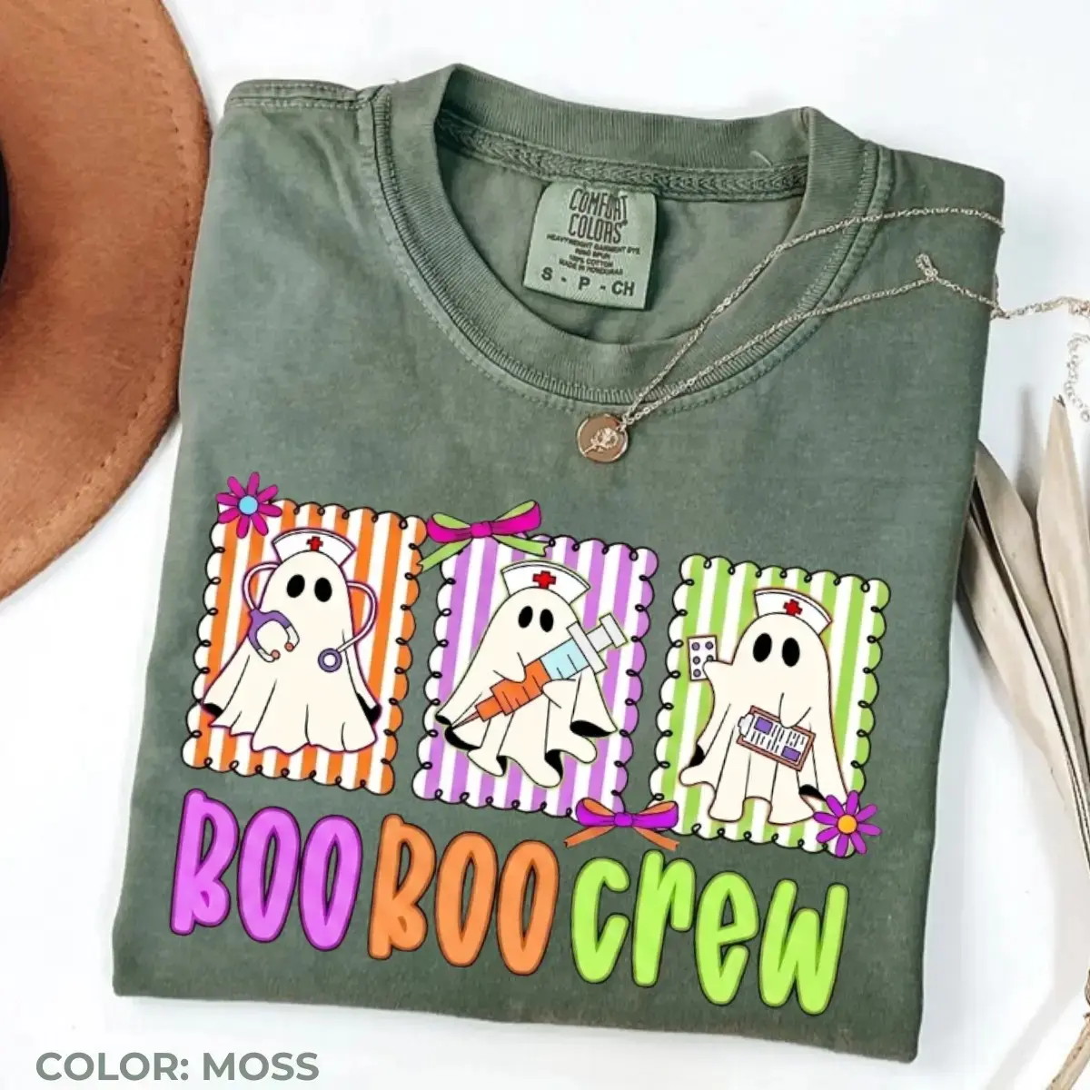 Comfort Colors Boo Boo Crew Halloween Nurse Shirt, Funny Ghost Coquette Spooky Season Medical Tee - photo 4