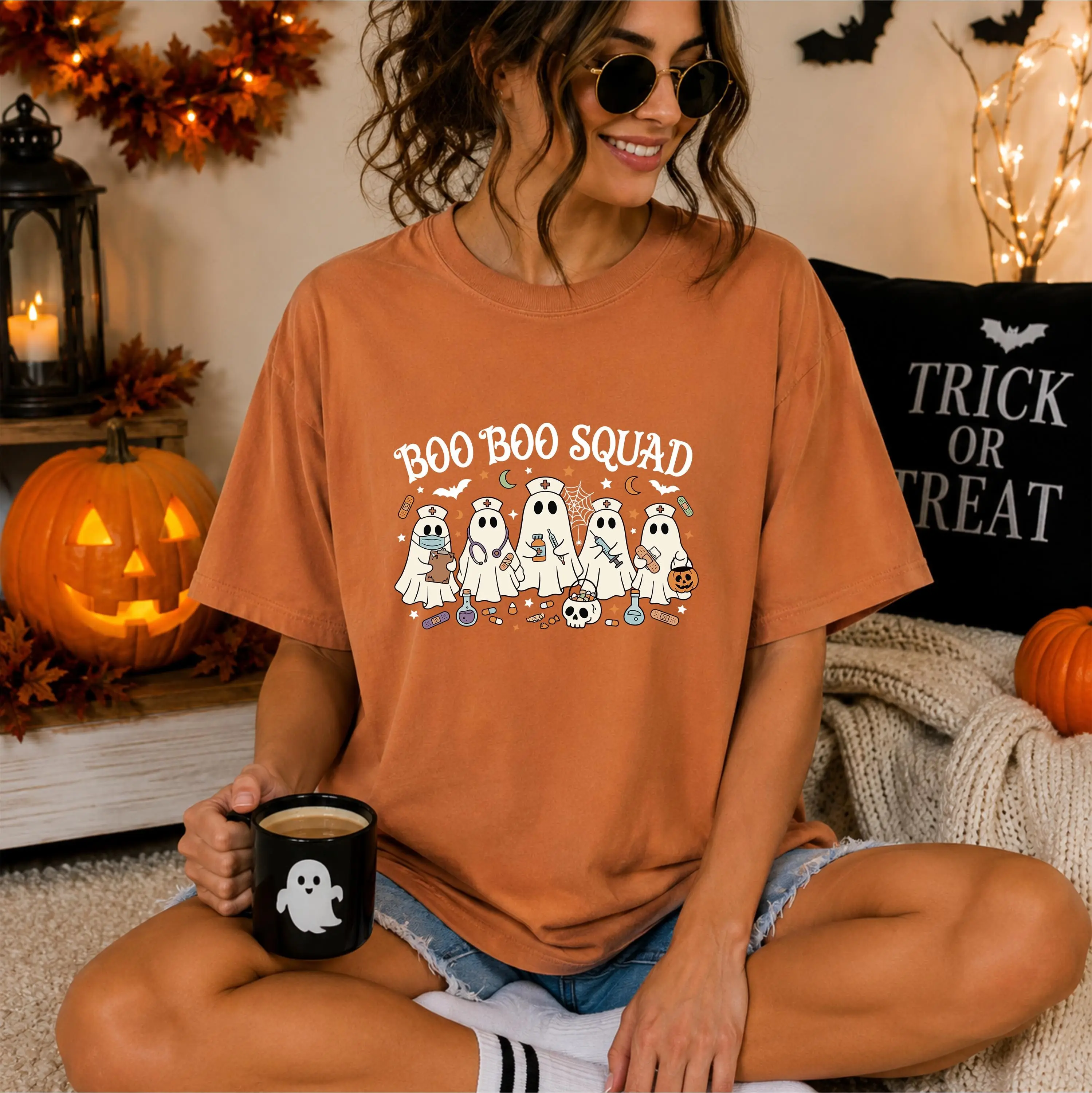 Comfort Colors Boo Boo Squad Nurse Halloween Shirt, Funny Ghost RN Costume Graphic Tee - photo 2