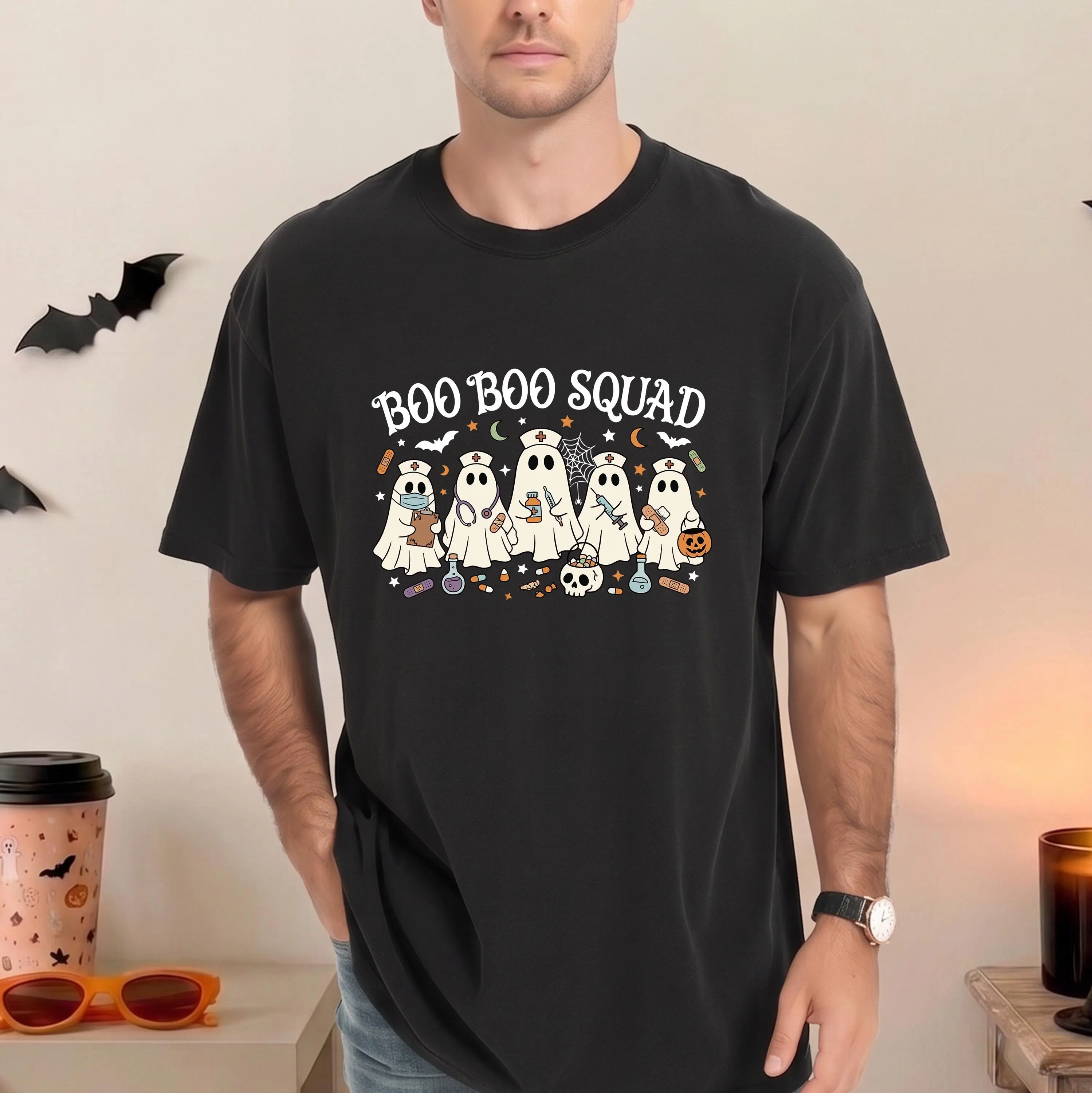 Comfort Colors Boo Boo Squad Nurse Halloween Shirt, Funny Ghost RN Costume Graphic Tee - photo 3