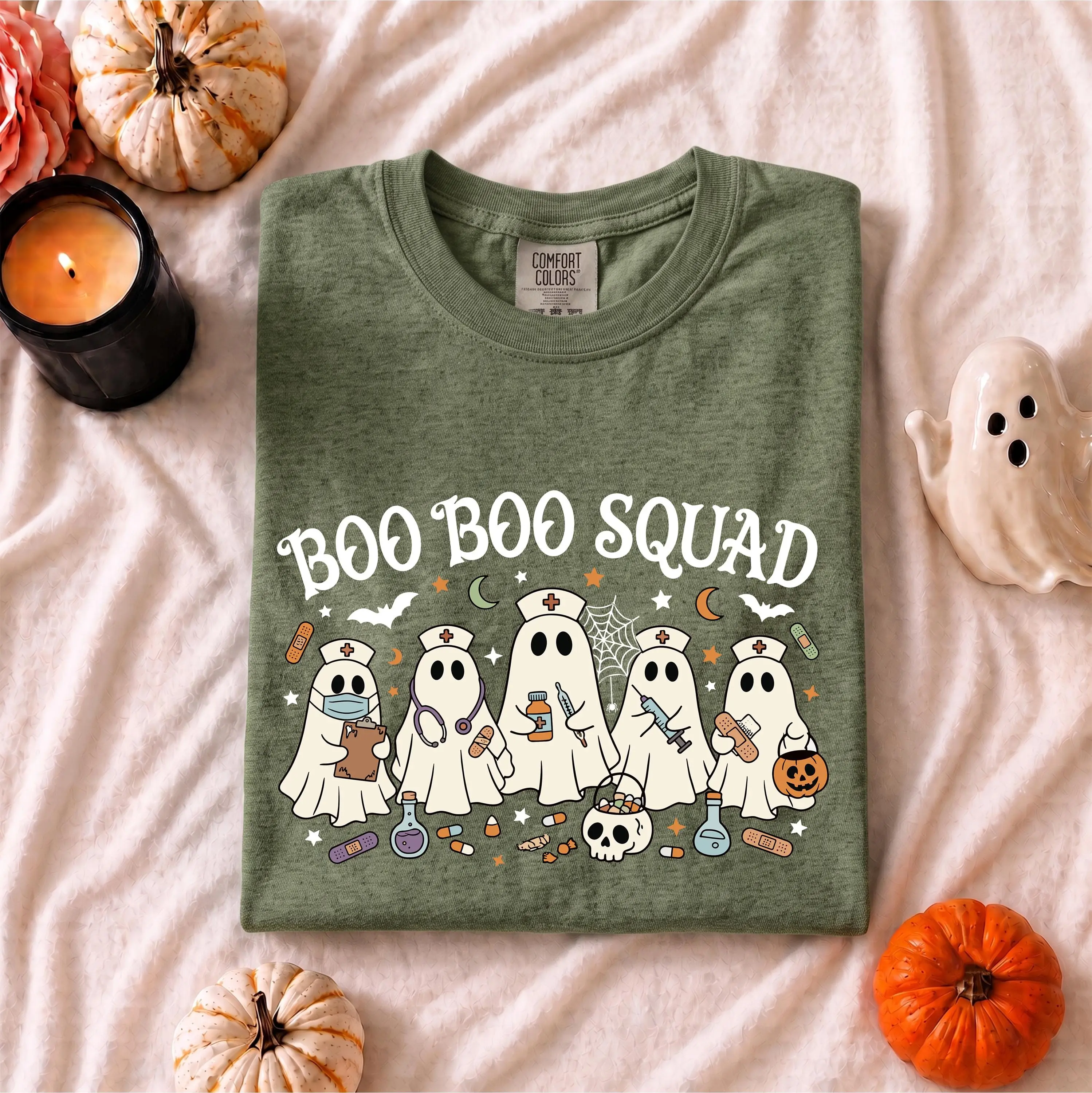Comfort Colors Boo Boo Squad Nurse Halloween Shirt, Funny Ghost RN Costume Graphic Tee - photo 4