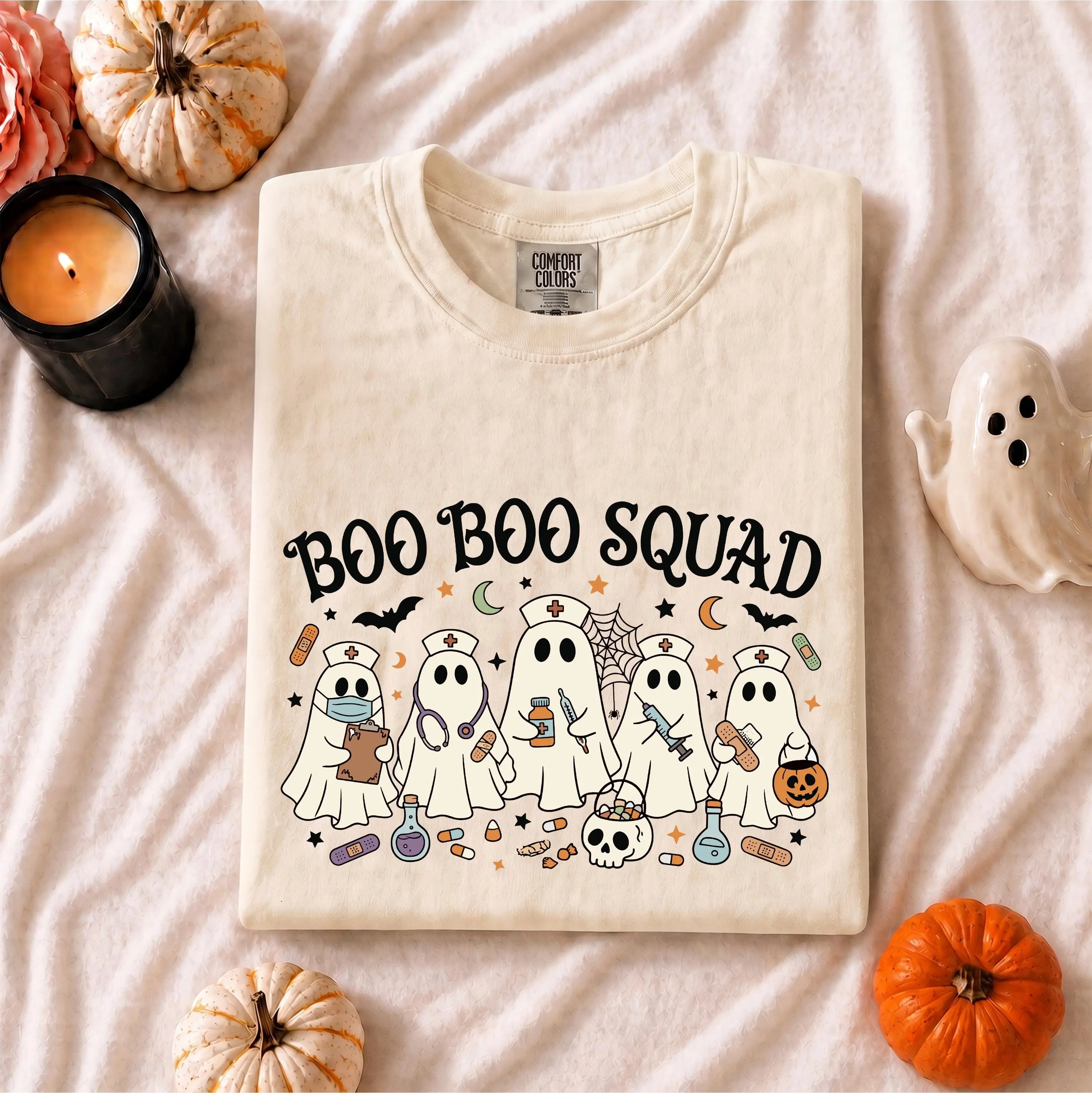 Comfort Colors Boo Boo Squad Nurse Halloween Shirt, Funny Ghost RN Costume Graphic Tee - photo 5