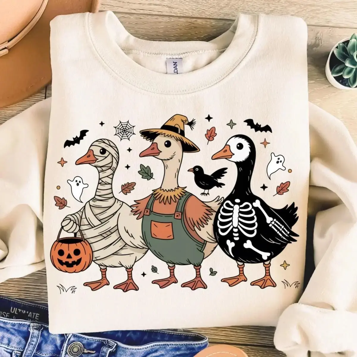 Comfort Colors Boo Ghost Goose Halloween Shirt, Funny Skeleton Pumpkin Cute Silly Autumn Fall Costume Tee