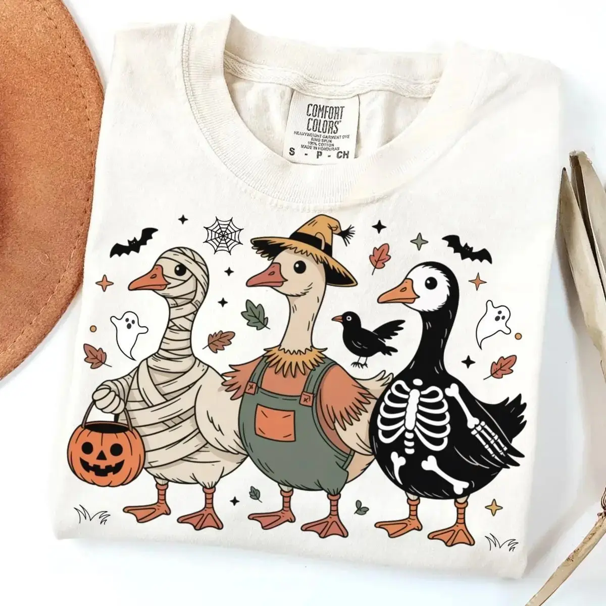 Comfort Colors Boo Ghost Goose Halloween Shirt, Funny Skeleton Pumpkin Cute Silly Autumn Fall Costume Tee - photo 2