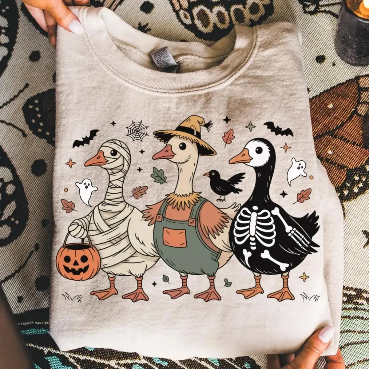 Comfort Colors Boo Ghost Goose Halloween Shirt, Funny Skeleton Pumpkin Cute Silly Autumn Fall Costume Tee - photo 4
