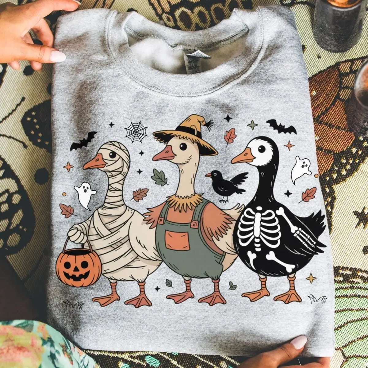 Comfort Colors Boo Ghost Goose T-Shirt, Halloween Skeleton Autumn Graphic Tee, Spooky Sublimation Design - photo 4