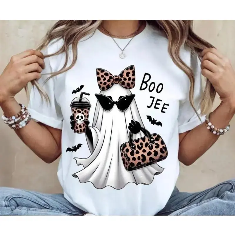 Comfort Colors Boo-Jee Ghost Leopard Shirt, Coffee Funny Fall Graphic Tee, Girly Halloween Gift - photo 4