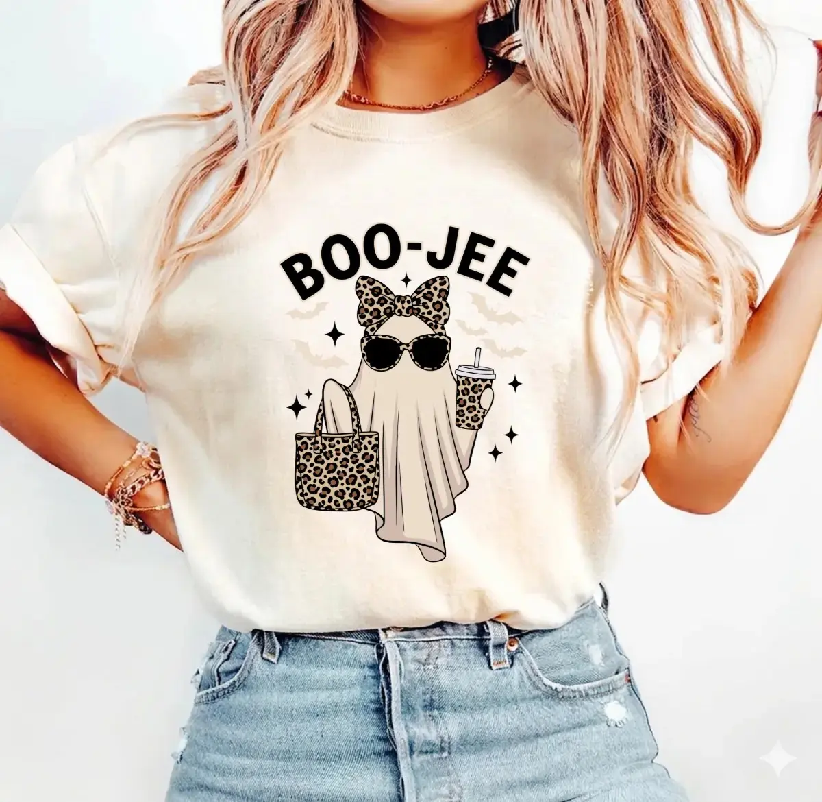 Comfort Colors Boo-Jee Halloween T-Shirt, Leopard Ghost Cute Funny Trendy Spooky Season Fall Tee for Women - photo 2