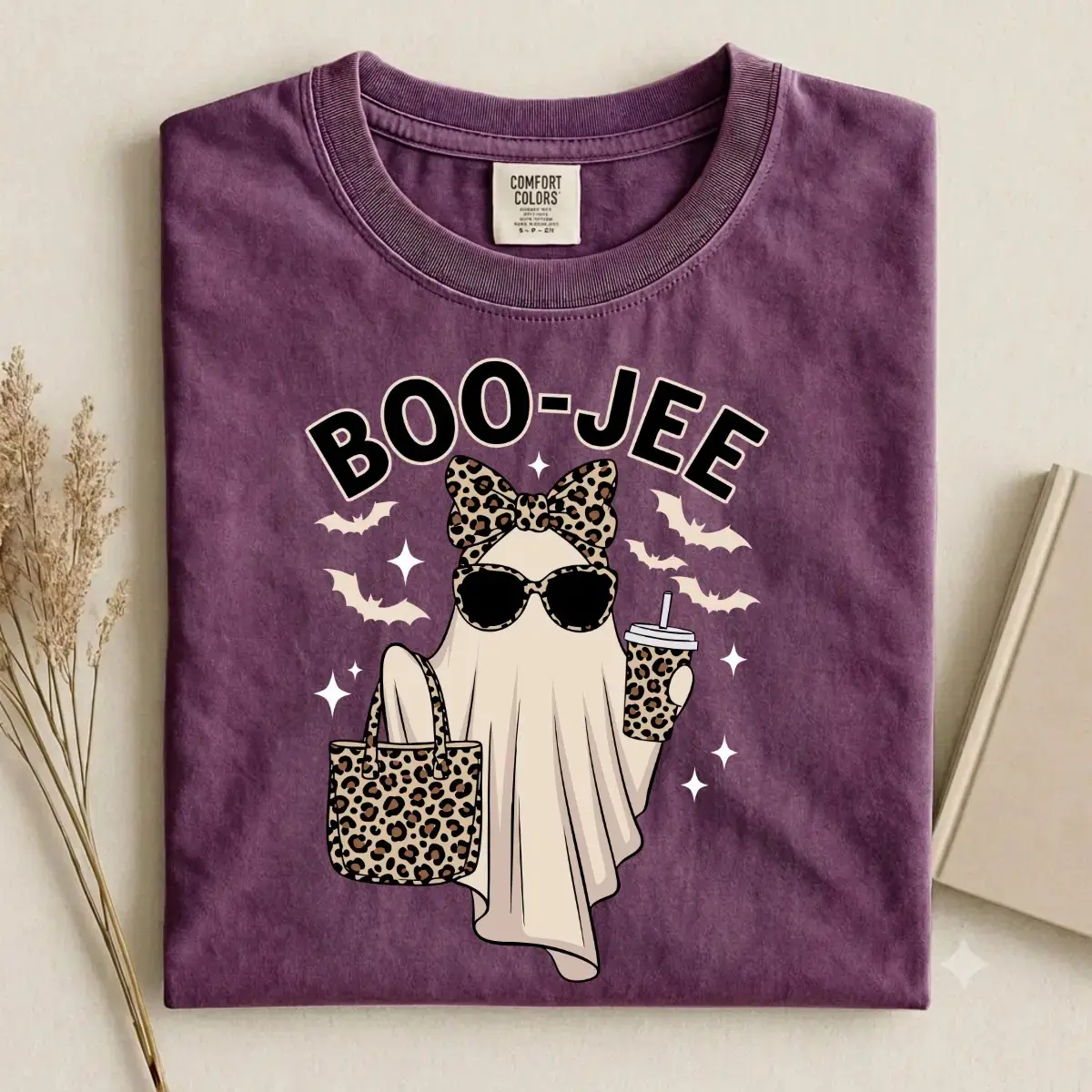 Comfort Colors Boo-Jee Halloween T-Shirt, Leopard Ghost Cute Funny Trendy Spooky Season Fall Tee for Women - photo 4
