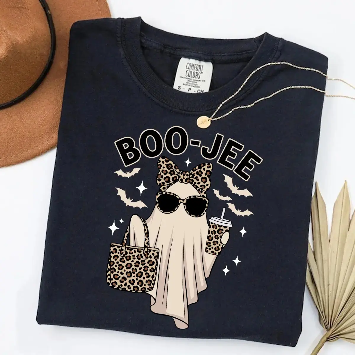 Comfort Colors Boo-Jee Halloween T-Shirt, Leopard Ghost Cute Funny Trendy Spooky Season Fall Tee for Women - photo 5