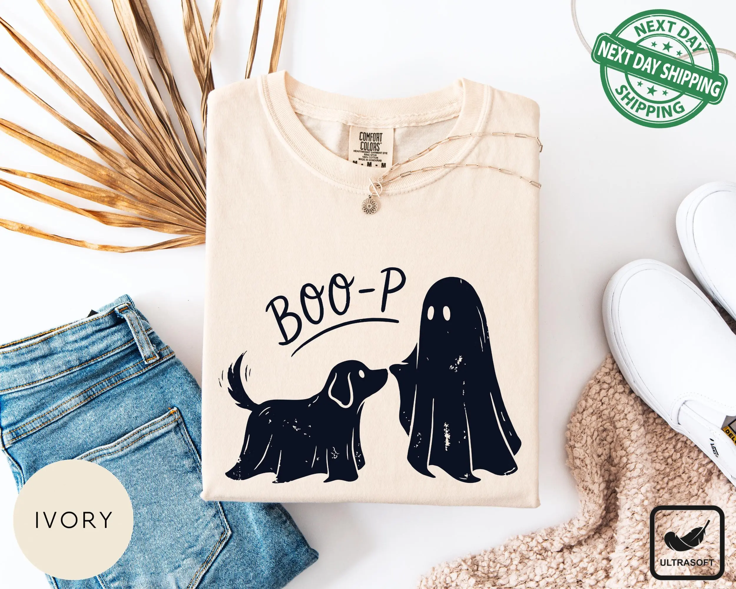 Comfort Colors Boo-p Ghost Dog T-Shirt, Funny Cute Halloween Mom And Pet Lover Tee - photo 3