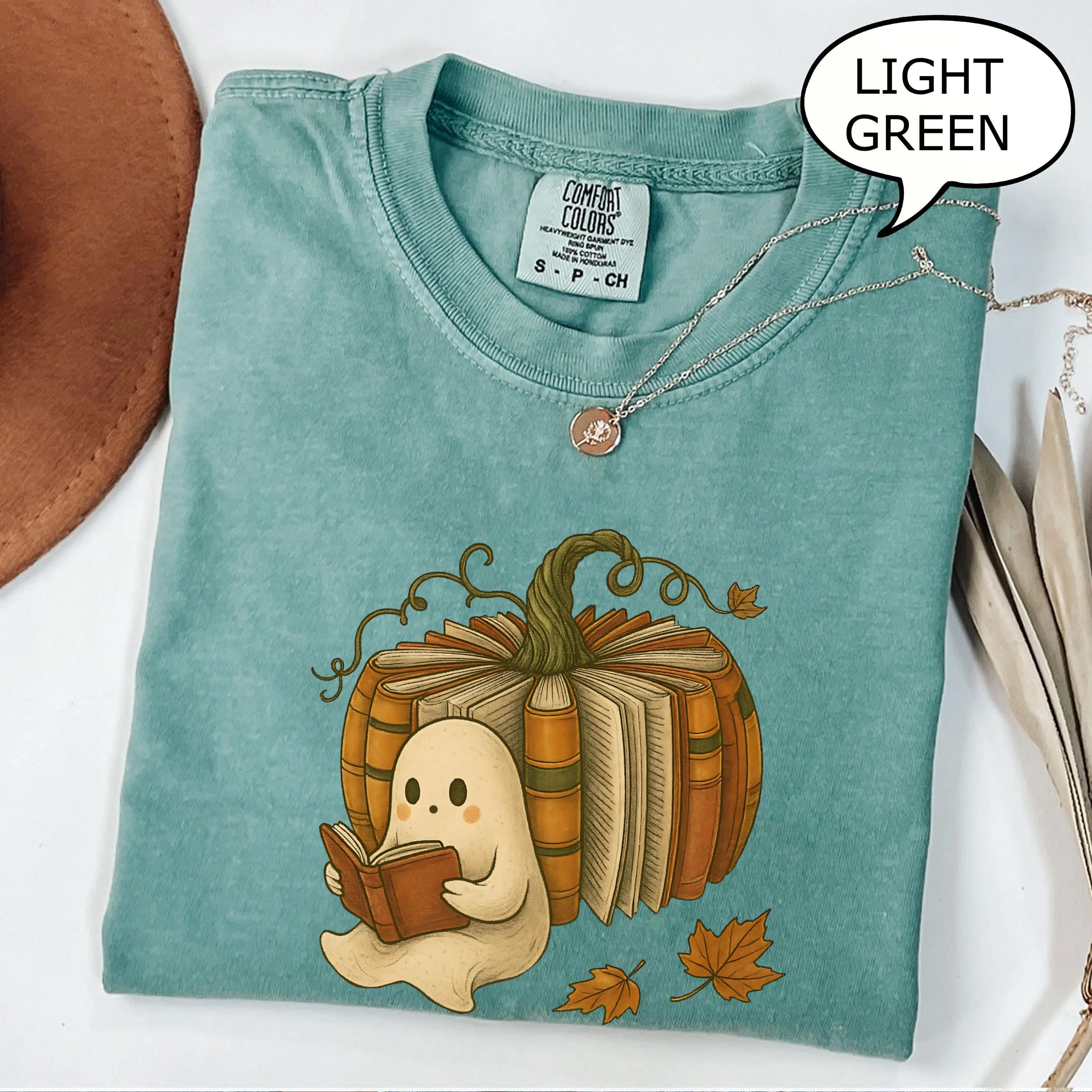 Comfort Colors Book and Ghost Pumpkin Shirt, Reading Teacher Fall Tee, Season Lover Gift