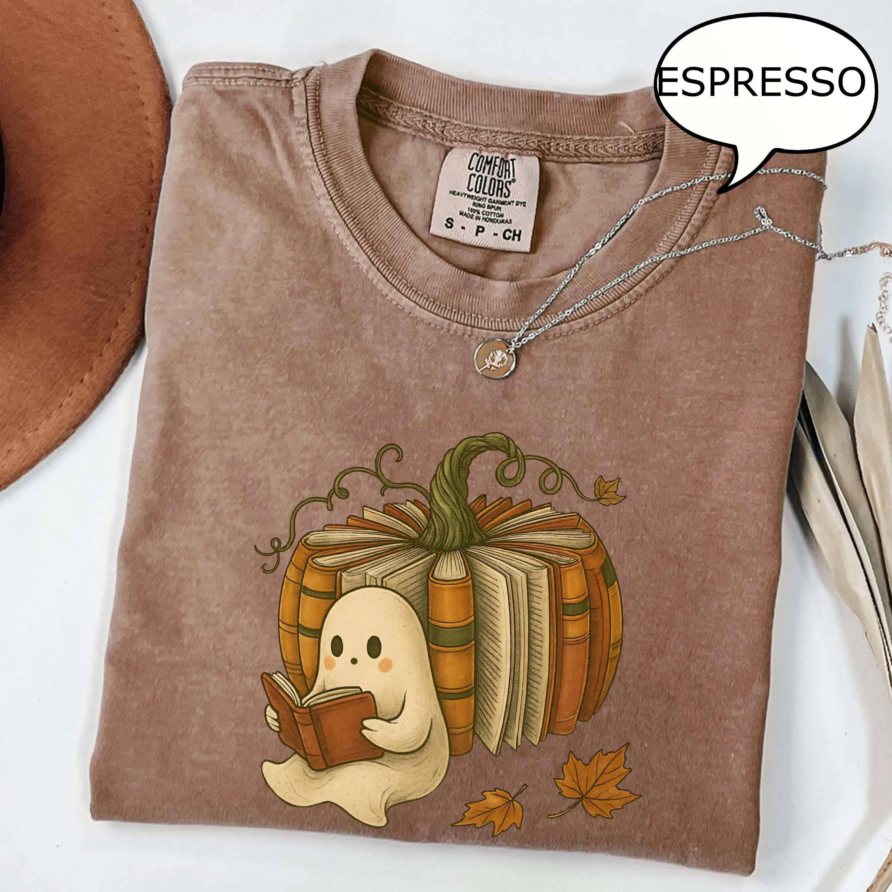 Comfort Colors Book and Ghost Pumpkin Shirt, Reading Teacher Fall Tee, Season Lover Gift - photo 2