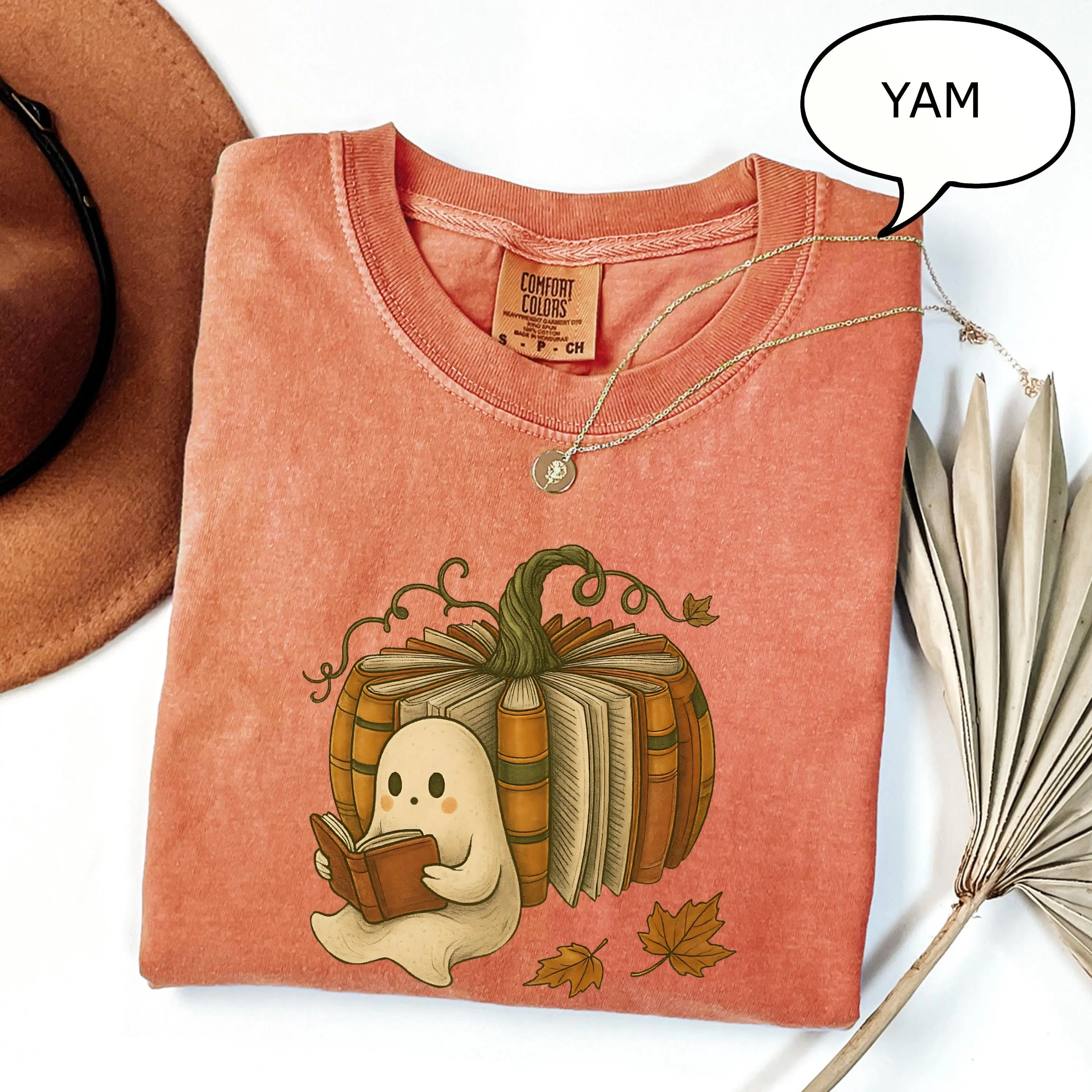 Comfort Colors Book and Ghost Pumpkin Shirt, Reading Teacher Fall Tee, Season Lover Gift - photo 3