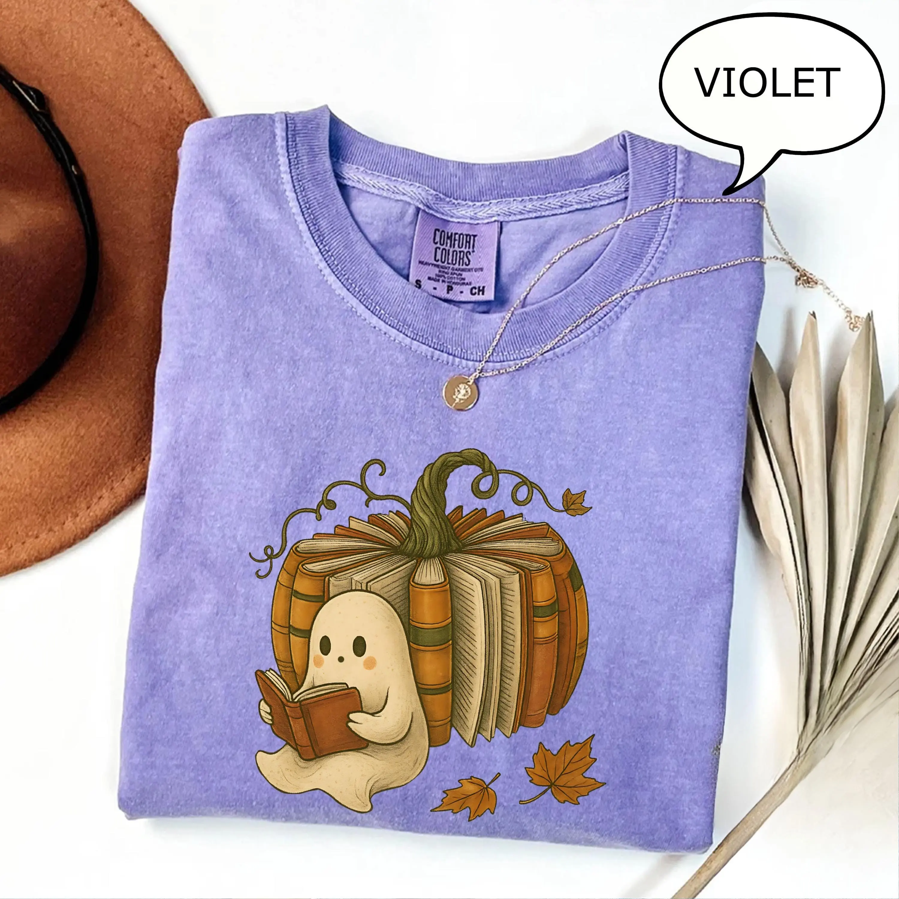 Comfort Colors Book and Ghost Pumpkin Shirt, Reading Teacher Fall Tee, Season Lover Gift - photo 4