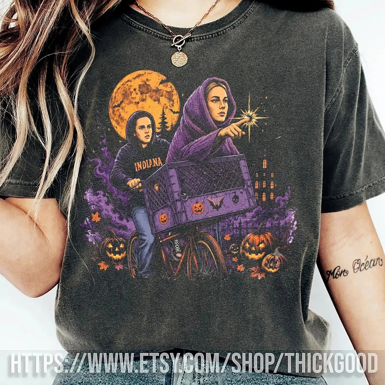 Comfort Colors Caitlin Sophie Shirt, Basketball Halloween Parody Retro Movie Bicycle Indiana Fan Tee - photo 2