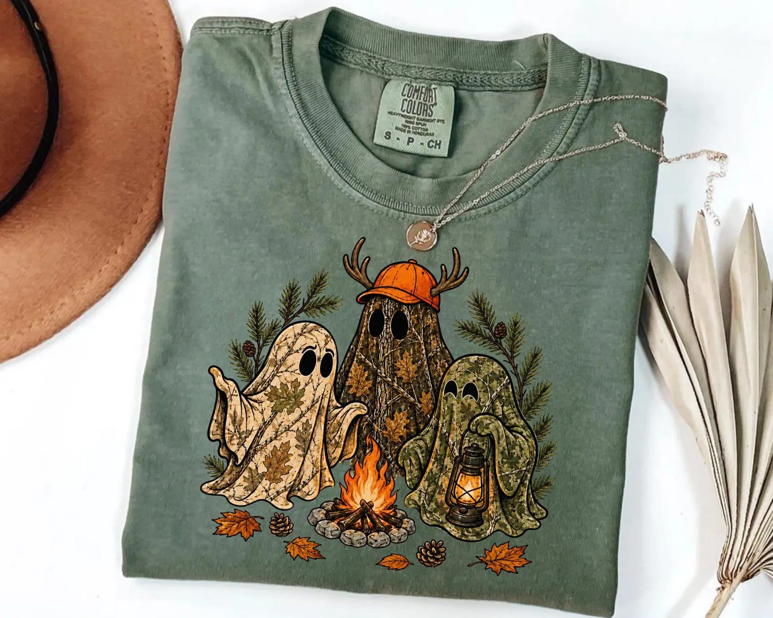 Comfort Colors Camo Hunting Ghost Halloween Shirt, Cute Spooky Camping Fall Graphic Tee