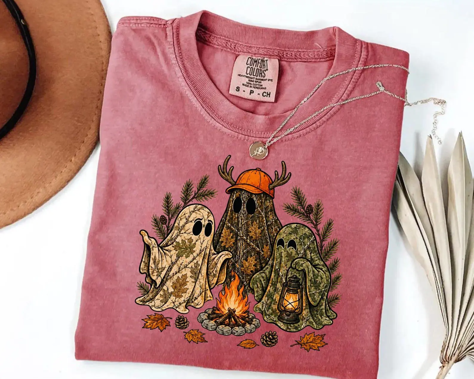 Comfort Colors Camo Hunting Ghost Halloween Shirt, Cute Spooky Camping Fall Graphic Tee - photo 4