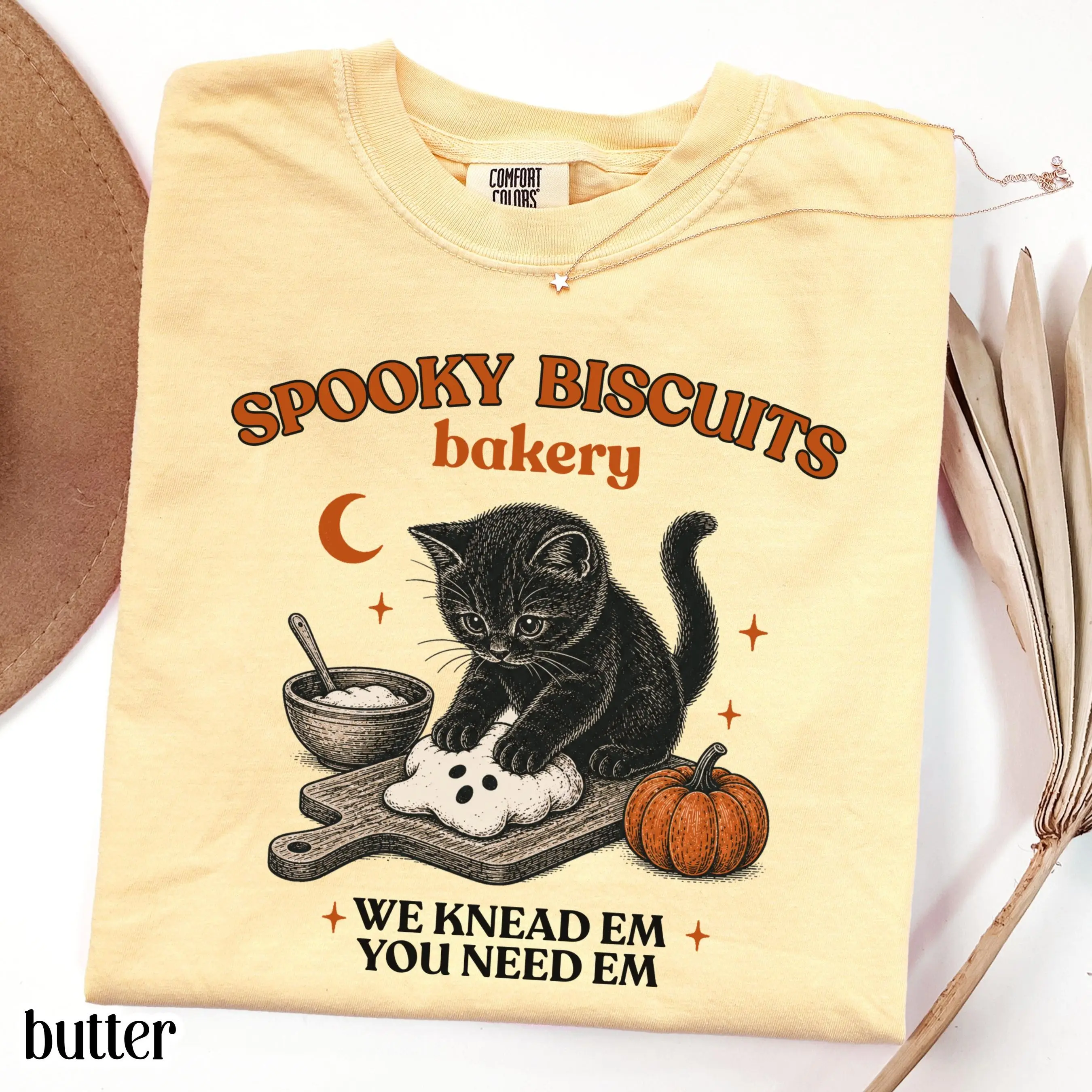 Comfort Colors Cat Biscuits Shirt, Vintage Baking Black Pumpkin Lover Spooky Season Fall Halloween Tee - photo 3