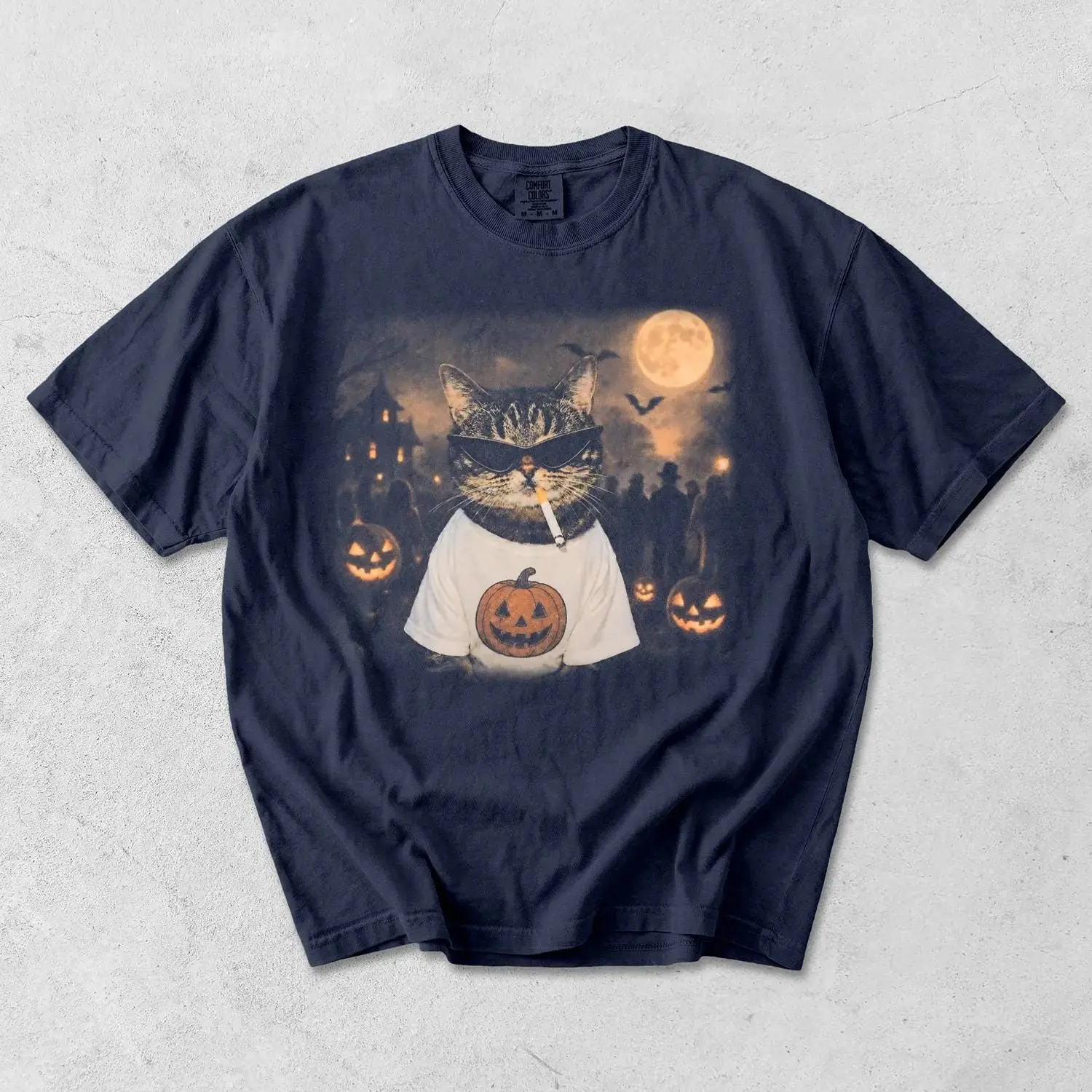 Comfort Colors Witch Cat Halloween Shirt for Women, Spooky Season Cute Kitty Lover Graphic Tee - photo 3