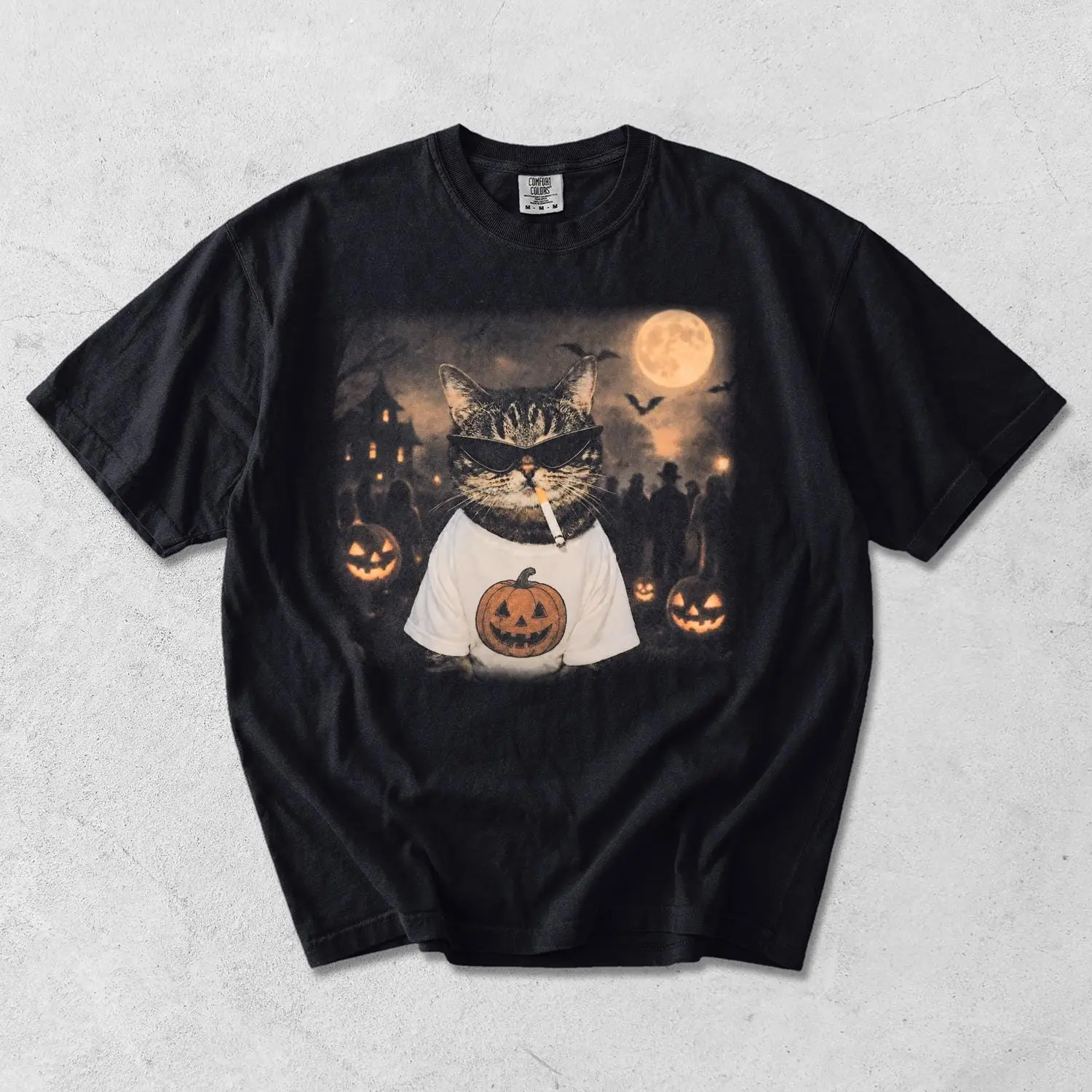 Comfort Colors Witch Cat Halloween Shirt, Cute Spooky Season Graphic Tee, Feline Lover Gift - photo 2