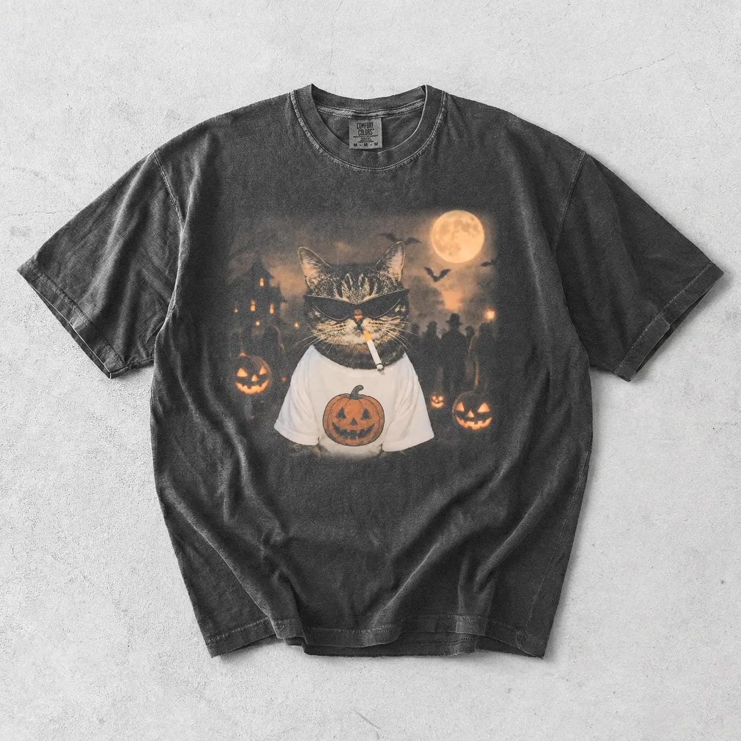 Comfort Colors Witch Cat Halloween Shirt, Cute Spooky Season Graphic Tee, Feline Lover Gift - photo 3