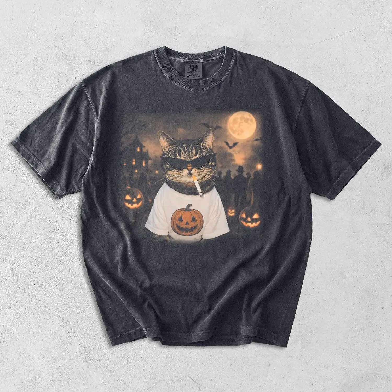 Comfort Colors Witch Cat Halloween Shirt, Cute Spooky Season Graphic Tee, Feline Lover Gift - photo 5