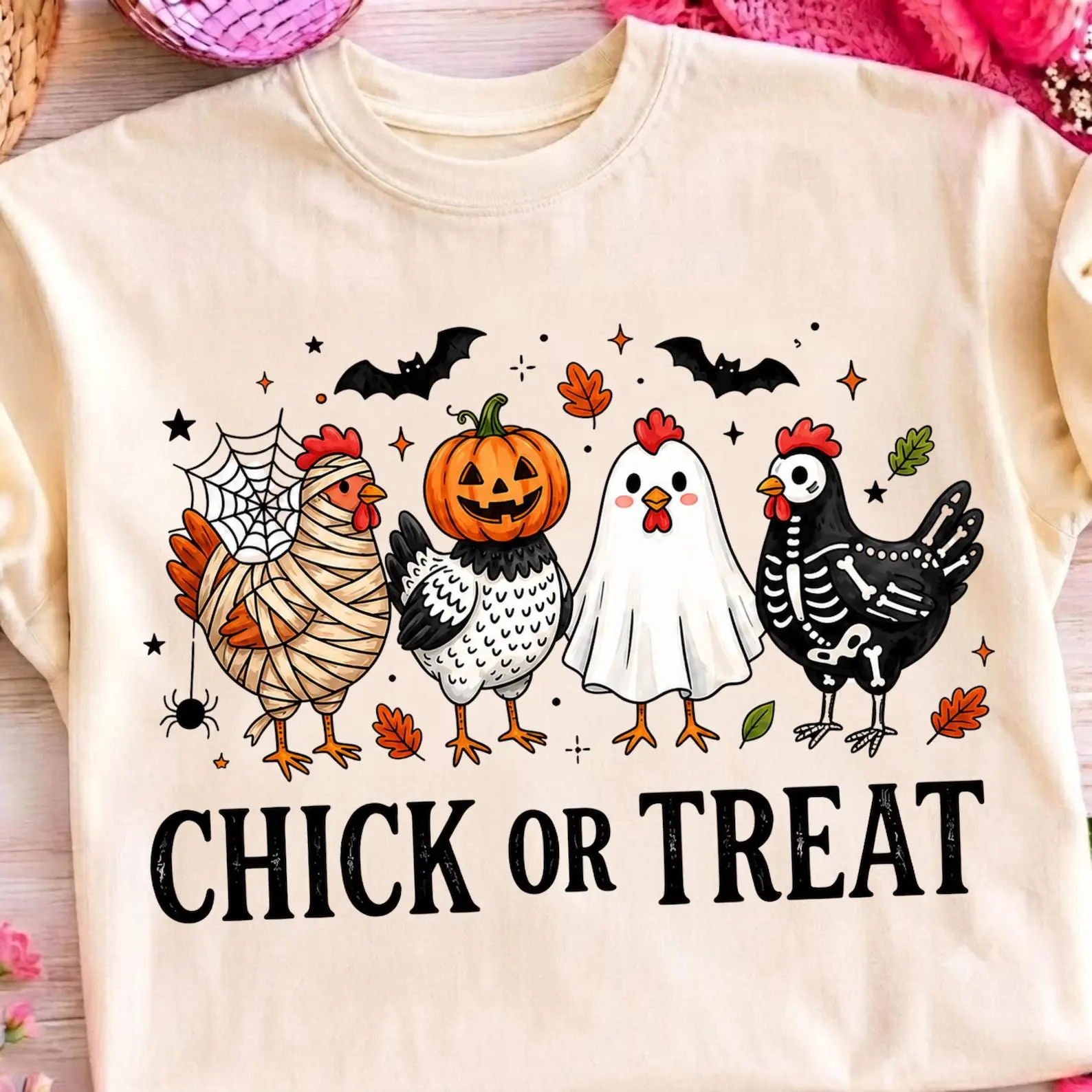 Comfort Colors Chick or Treat Shirt, Spooky Ghost Funny Farm Animal Tee, Retro Halloween Graphic Top